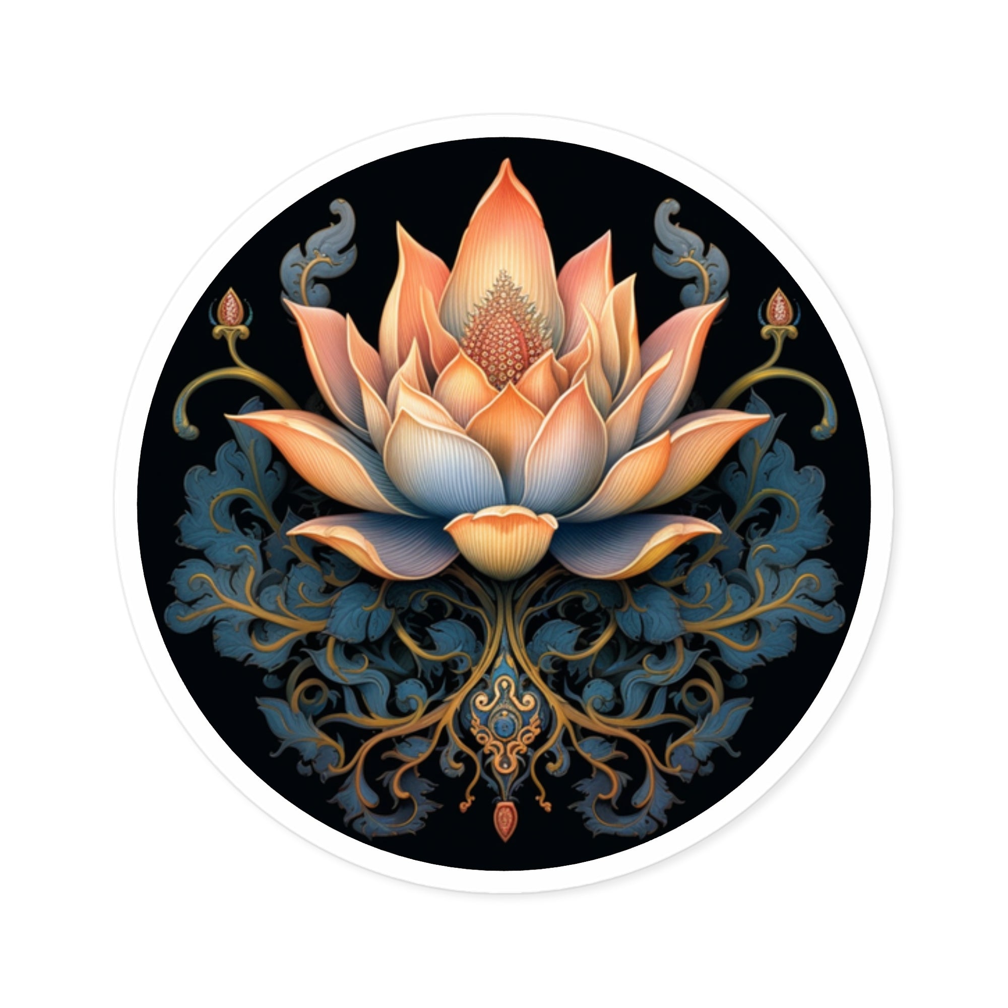 Baroque Lotus Sticker, Elegant Floral Design, Ornamental Art, Decorative Nature Piece