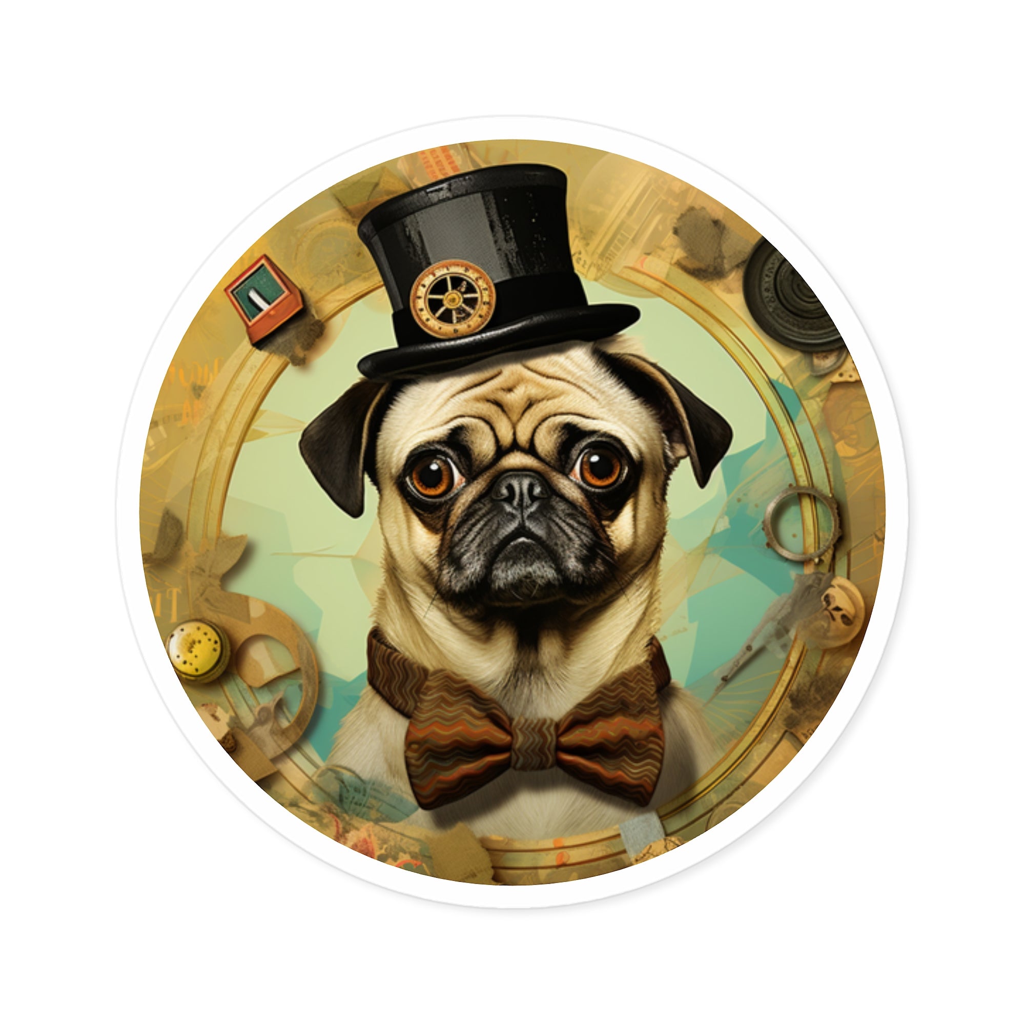 Steampunk Pug Sticker, Retro Dog Art, Vintage Gear Design, Whimsical Gift