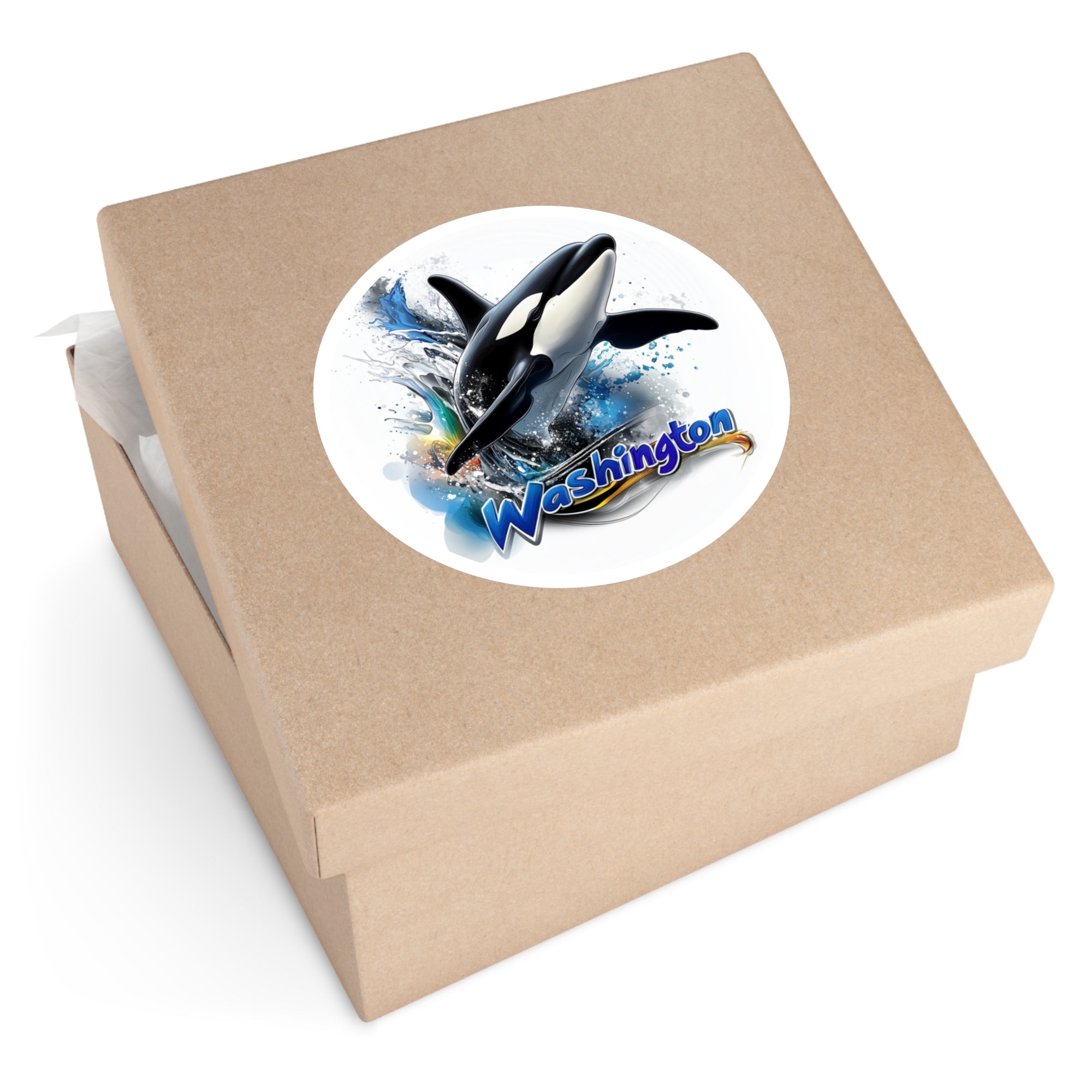 Washington Orca, Ocean Splash Sticker, Laptop or Water Bottle, State Wildlife