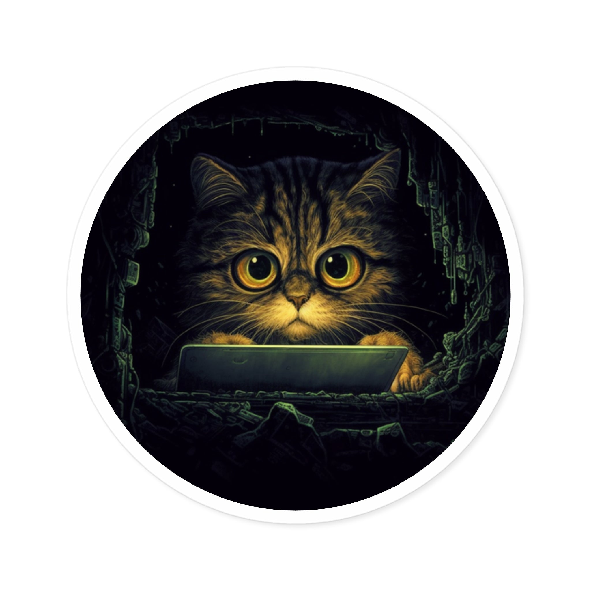Cute Tech Cat Sticker, Cozy Art Style, Laptop Decor
