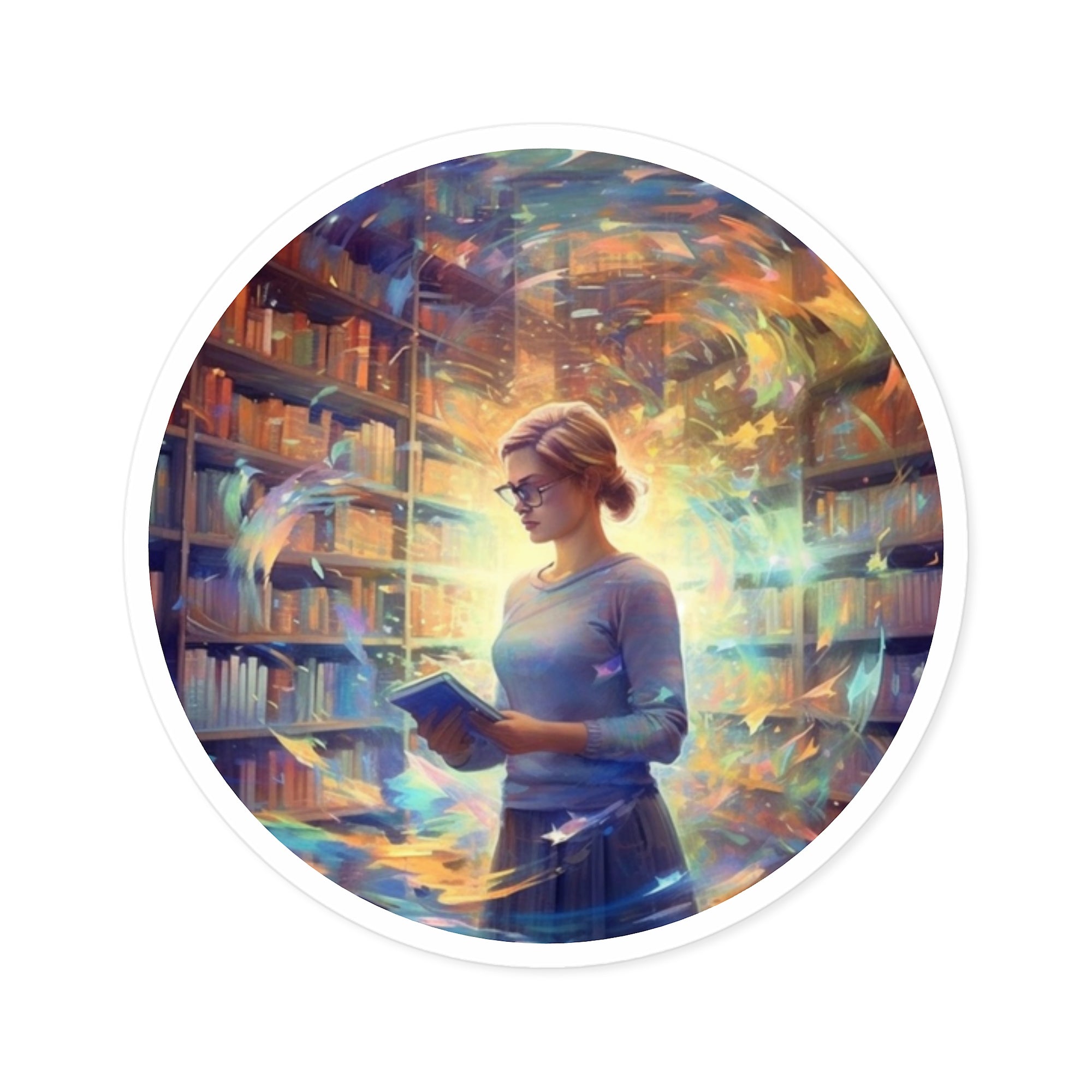 Library Dream Sticker, Book Lover Art, Whimsical Reading Design, Magical Gift