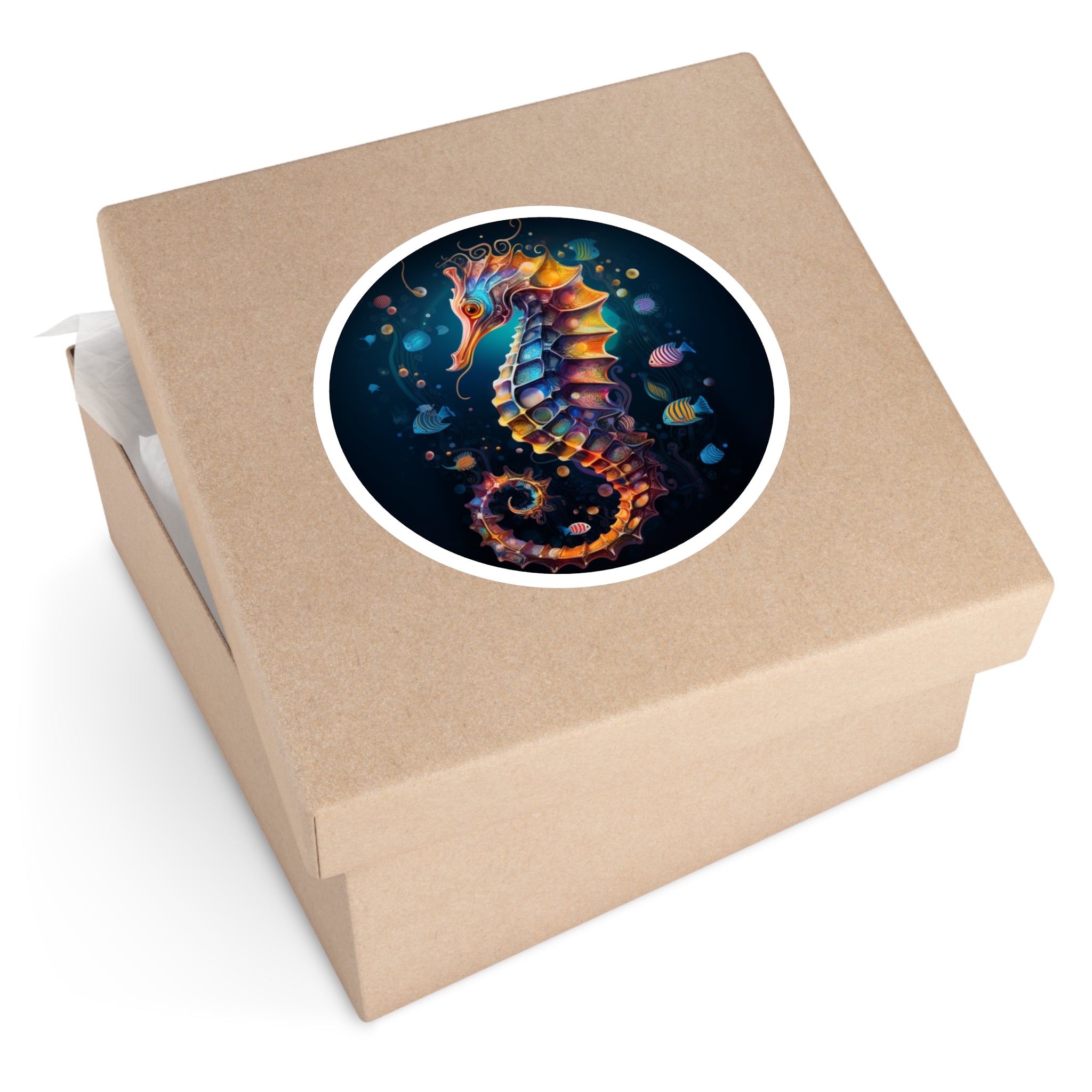 Prismatic Seahorse Sticker, Ocean Art, Colorful Marine Design, Underwater Gift