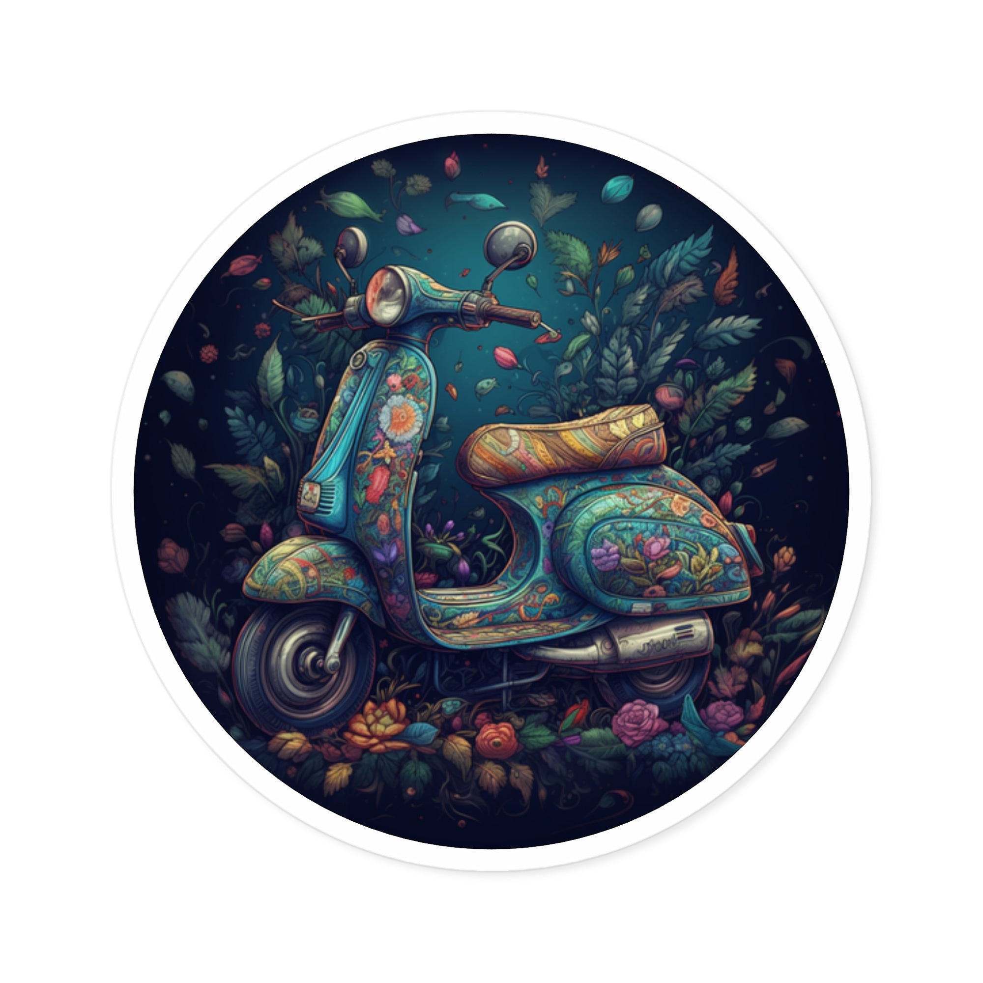 Floral Scooter Sticker, Colorful Design, Artistic Vehicle Art, Retro Style