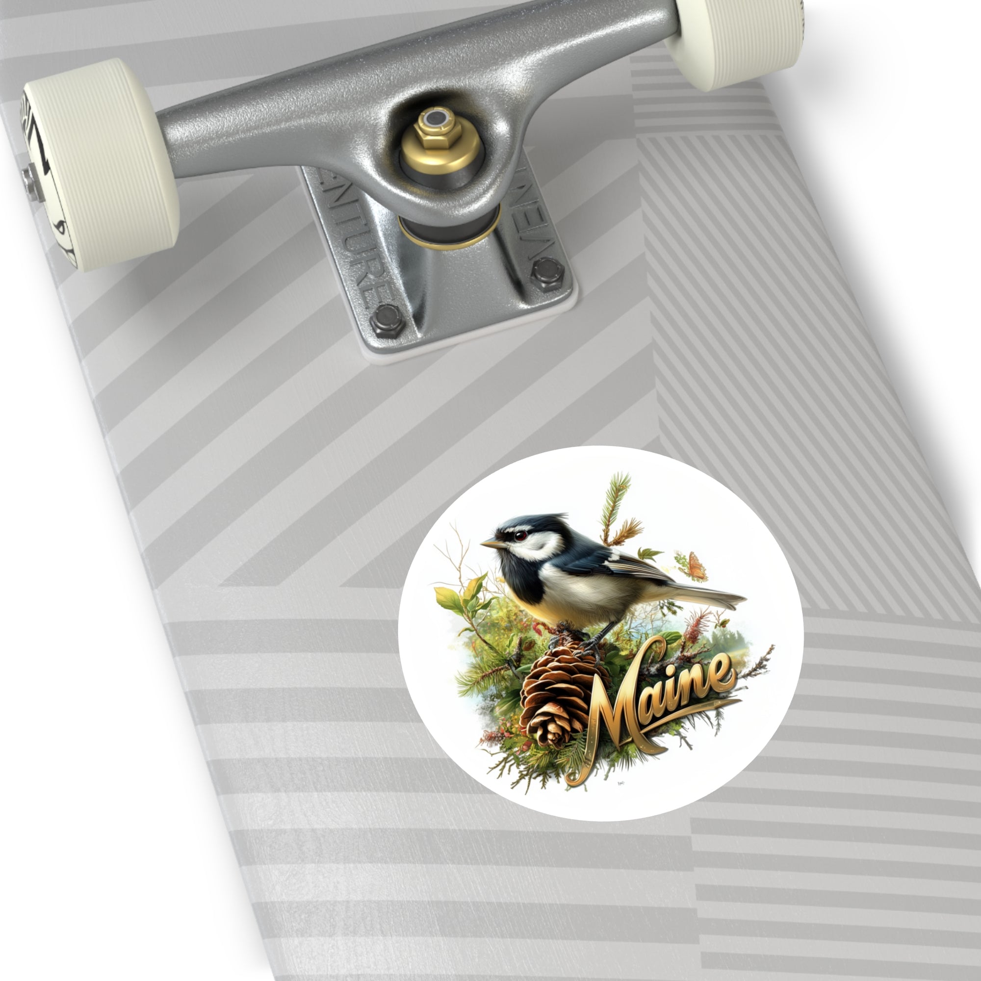 Maine Chickadee, Pine Cone Sticker, State Bird Art, Forest Nature Design