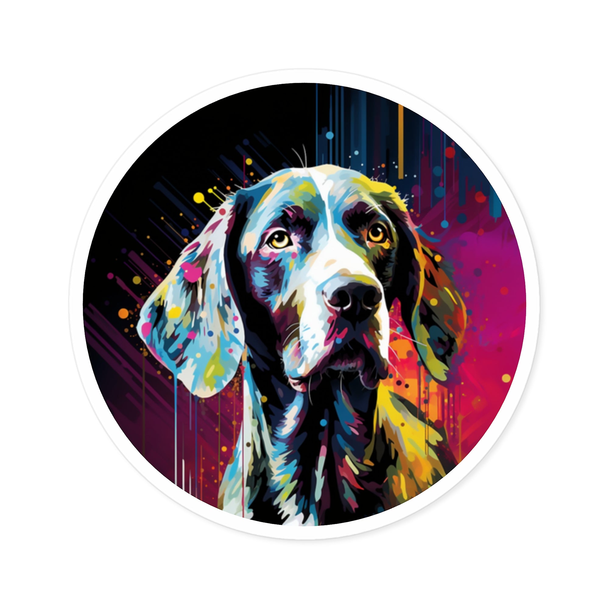 Glitch Pointer, Abstract Dog Sticker, Colorful Pop Art, Modern Design