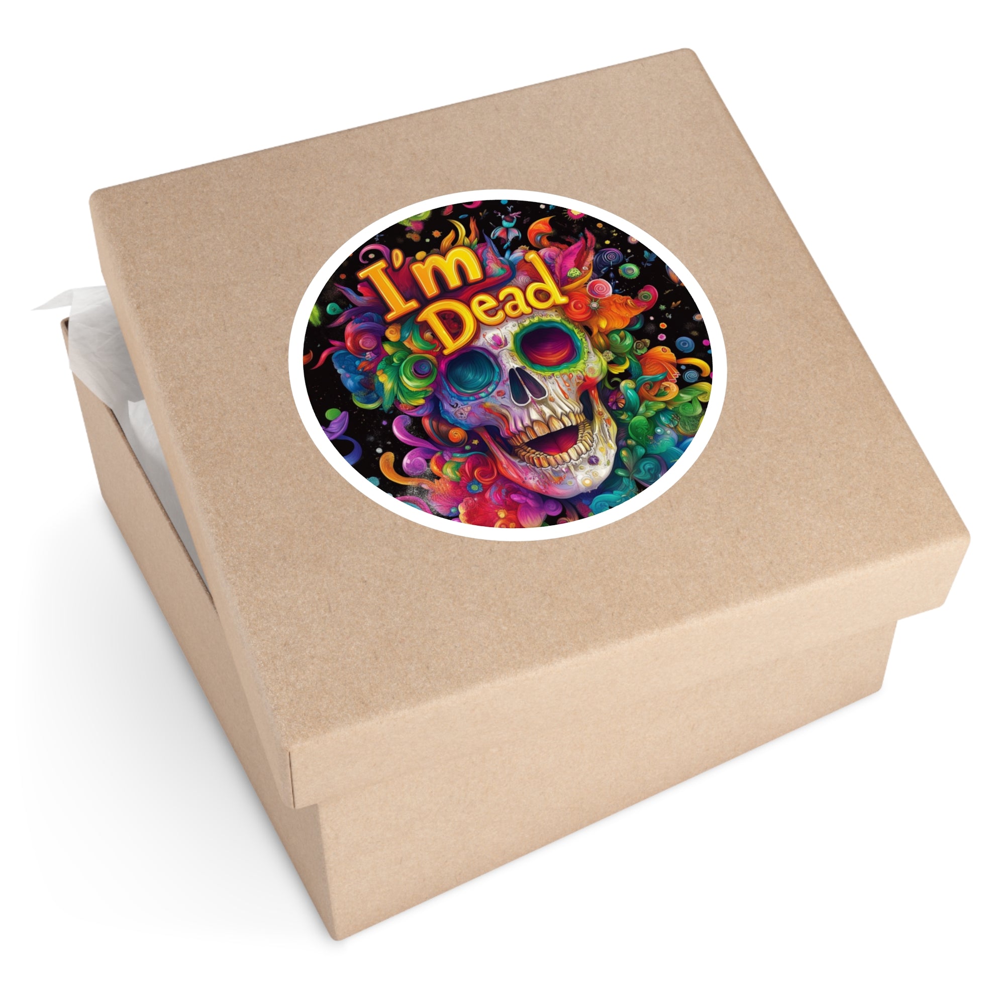 I’m Dead Sticker, Colorful Skull Art, Psychedelic Design, Funny Gift