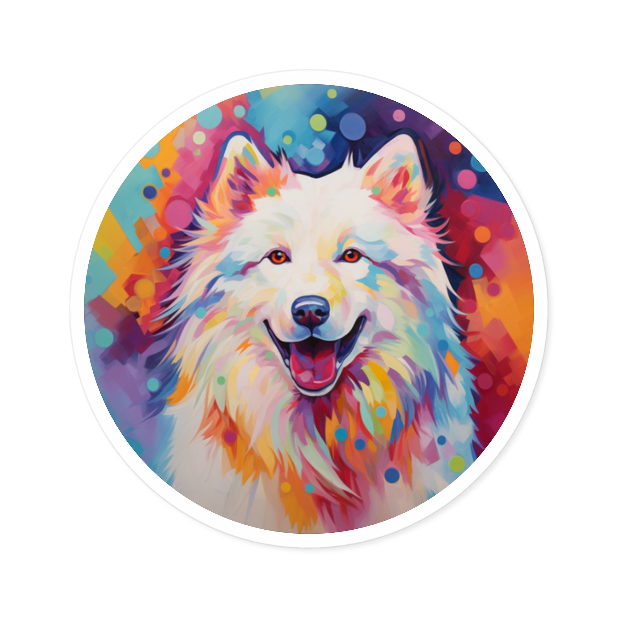 Colorful Samoyed Sticker, Fauvist Dog Art, Joyful Expression, Modern Design