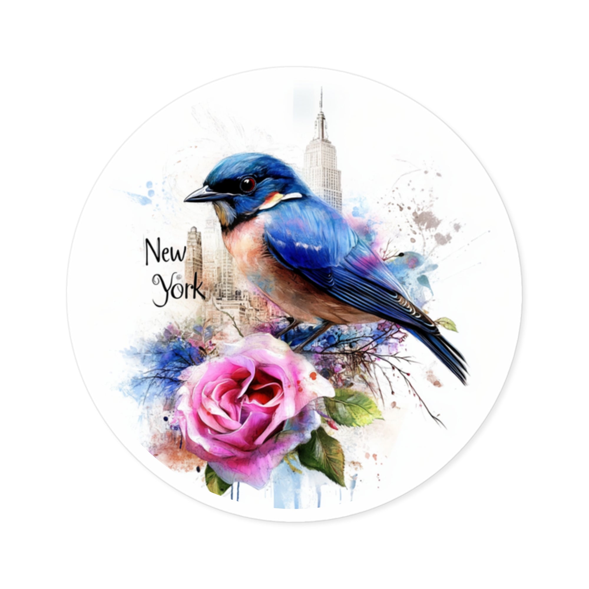 New York Bluebird, City Rose Sticker, Urban Nature Art, State Pride Design