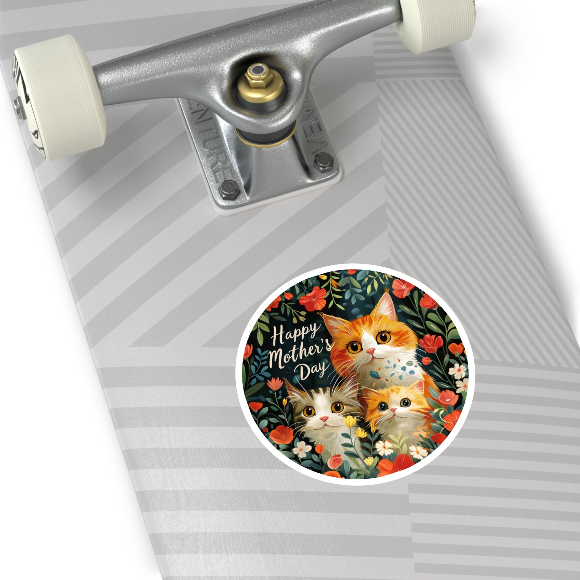 Happy Mother’s Day Sticker, Cat Family Art, Floral Design, Cute Pet Gift