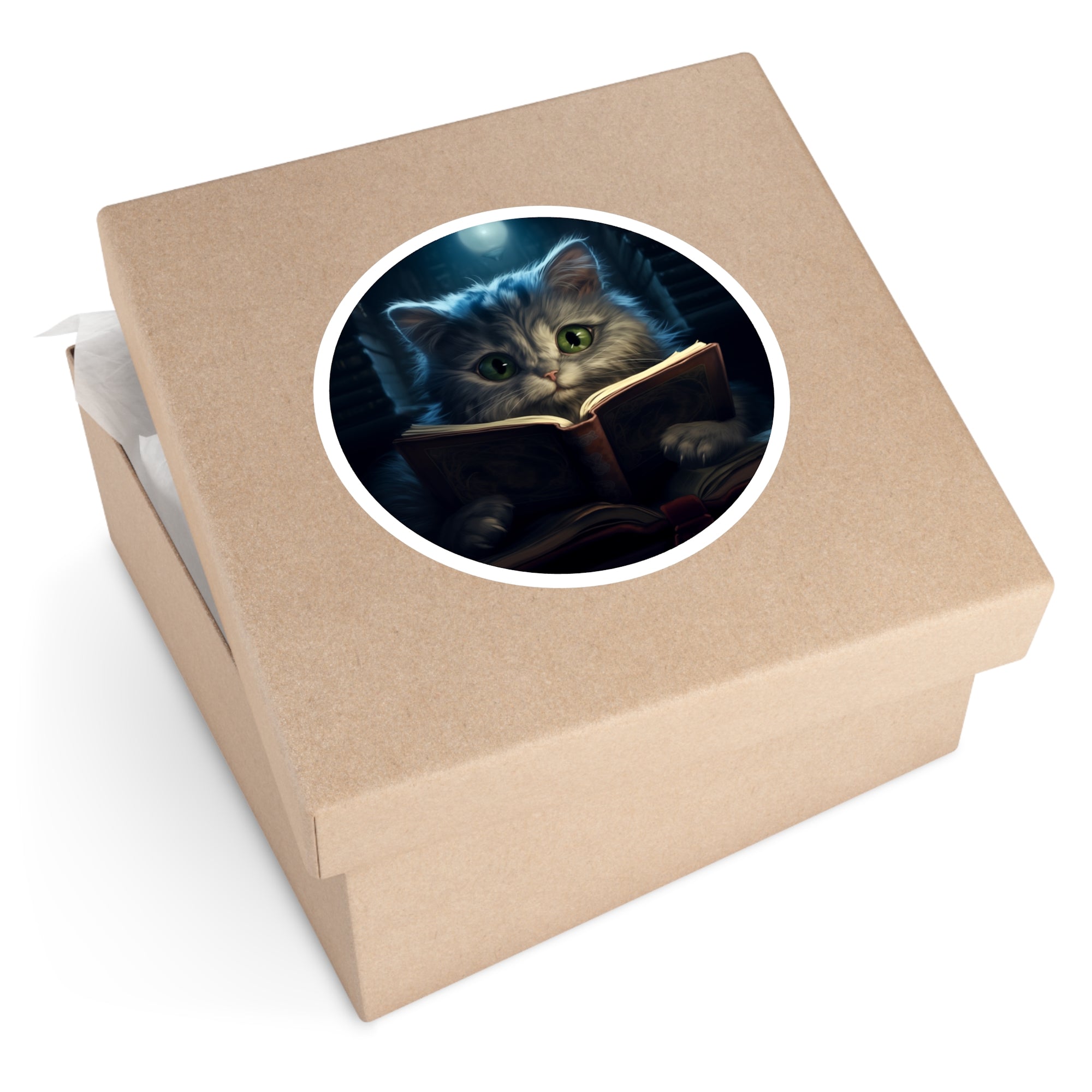 Cute Reading Cat Sticker, Cozy Art Style, Laptop Decor Gift