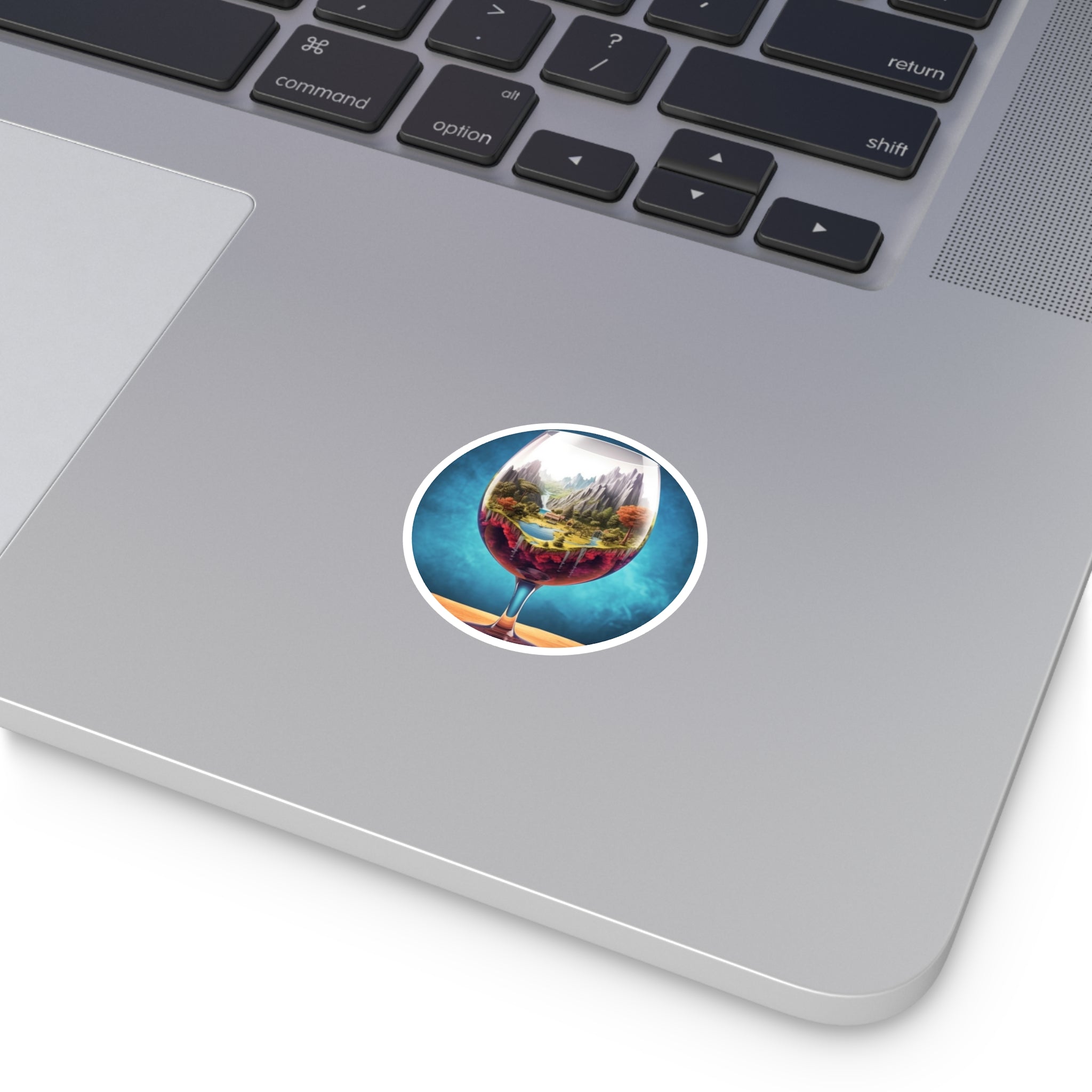 Fantasy World in Wine Glass, Surreal Scene Sticker, Laptop Decal, Trippy Art Gift