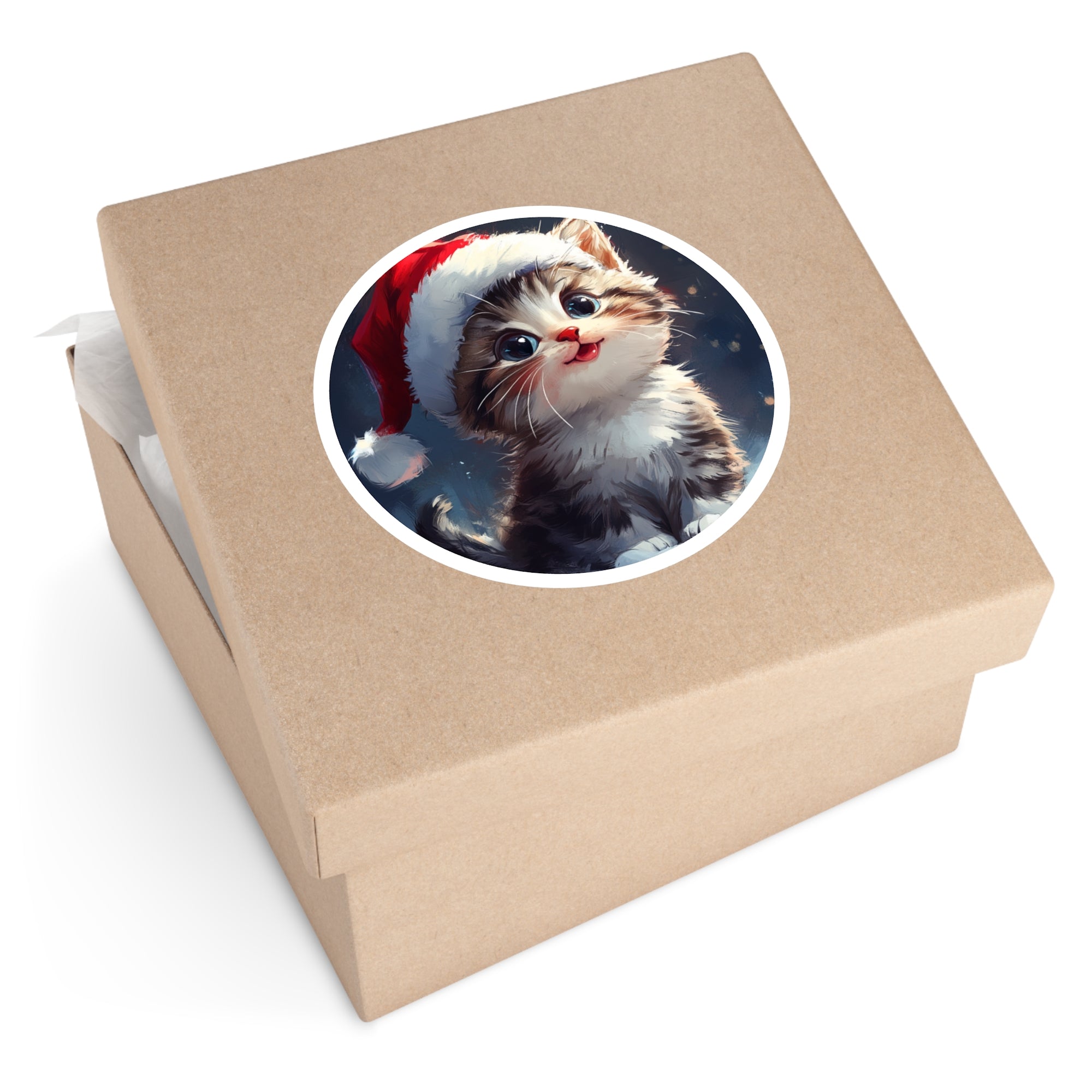 Festive Kitten Sticker, Holiday Cat Art, Cute Christmas Design, Joyful Gift