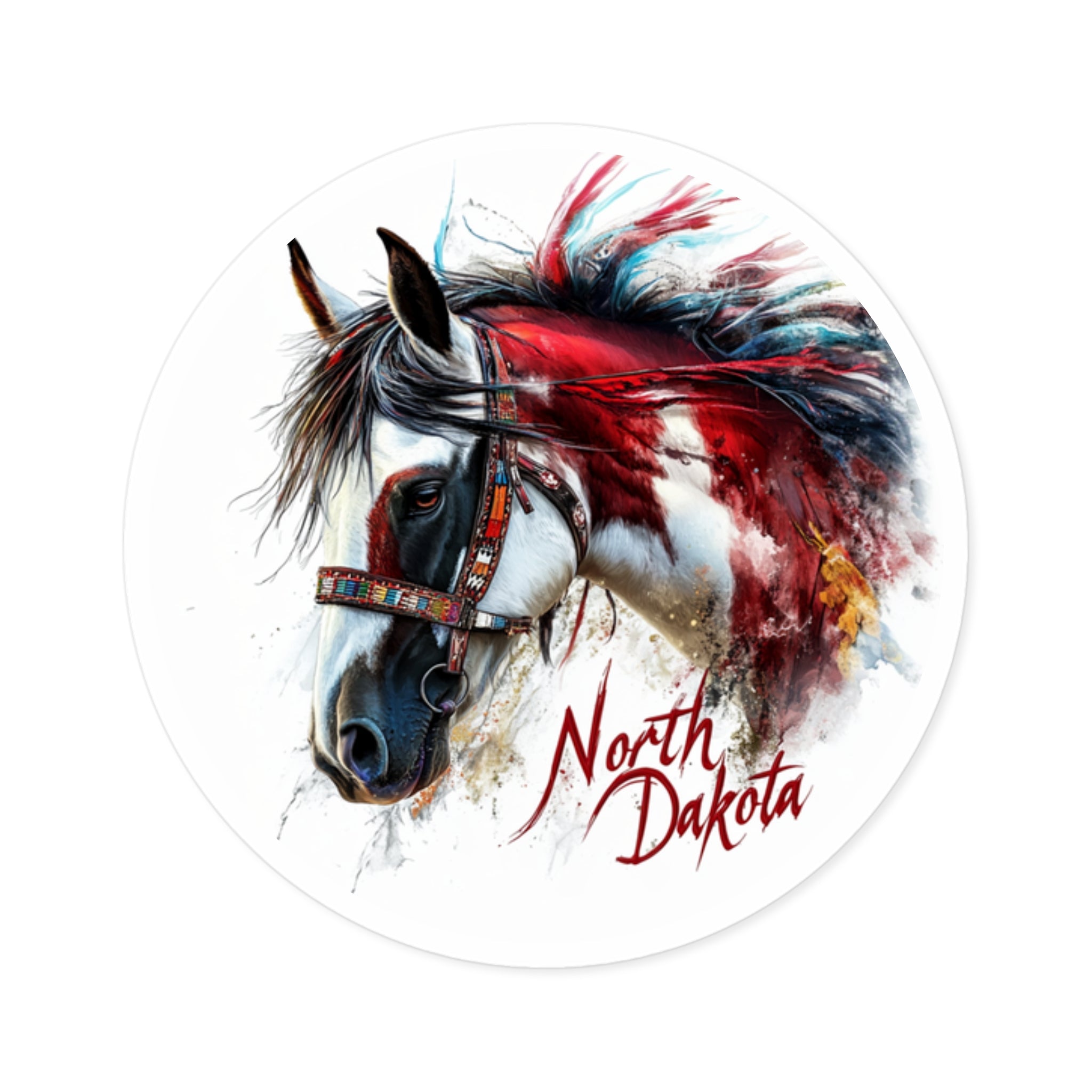 North Dakota Horse Sticker, State Animal Art, Western Design, Wild Spirit