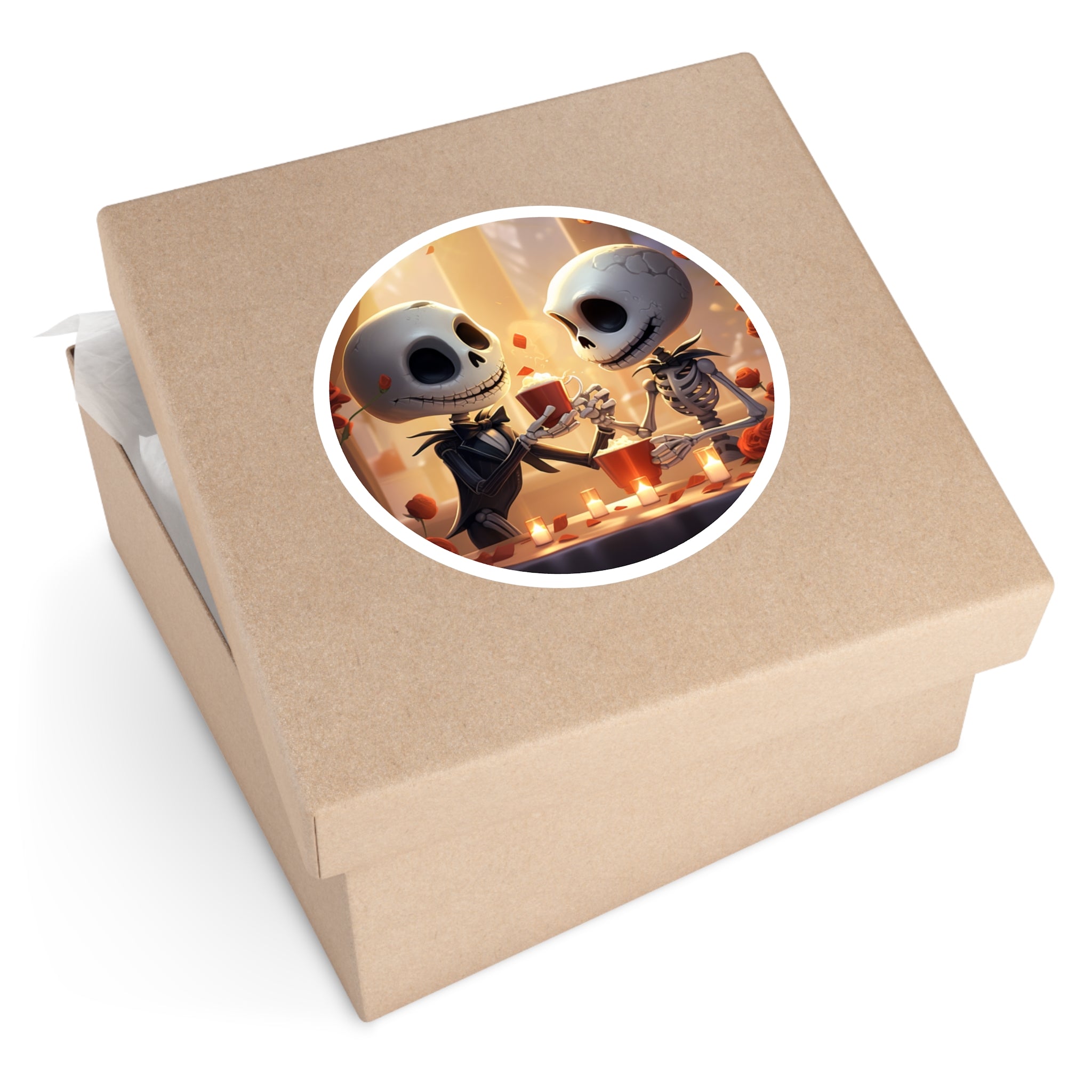 Skeleton Couple Sticker, Cute Halloween Art, Romantic Design, Whimsical Gothic Aesthetic