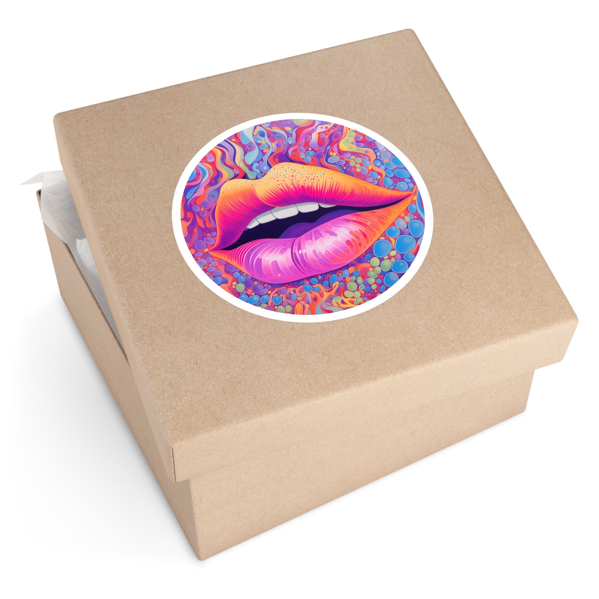 Psychedelic Lips Sticker, Trippy Pop Art Design, Color Explosion, Retro Vibe