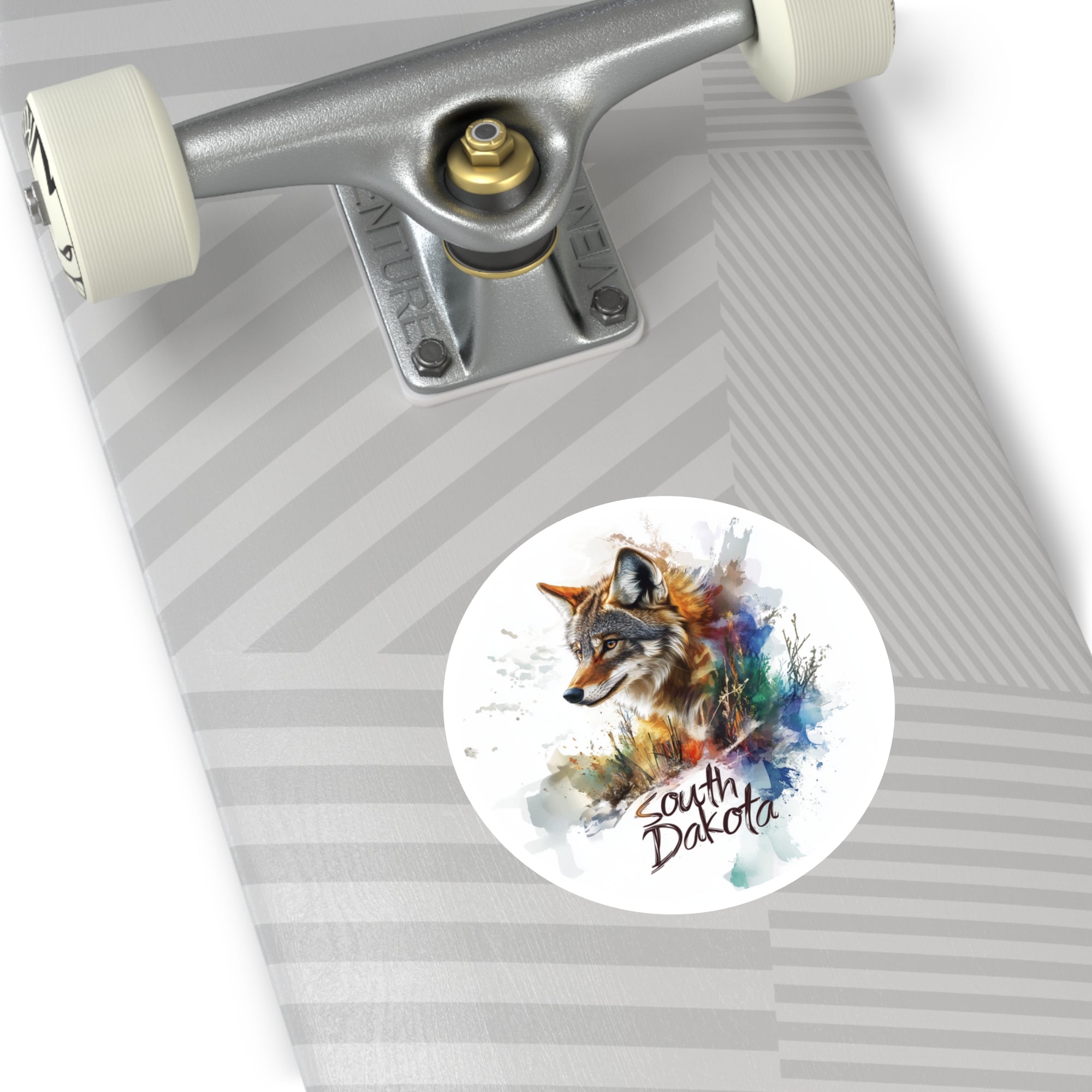 Color Splash Coyote Sticker, South Dakota Art, Watercolor Wildlife Design