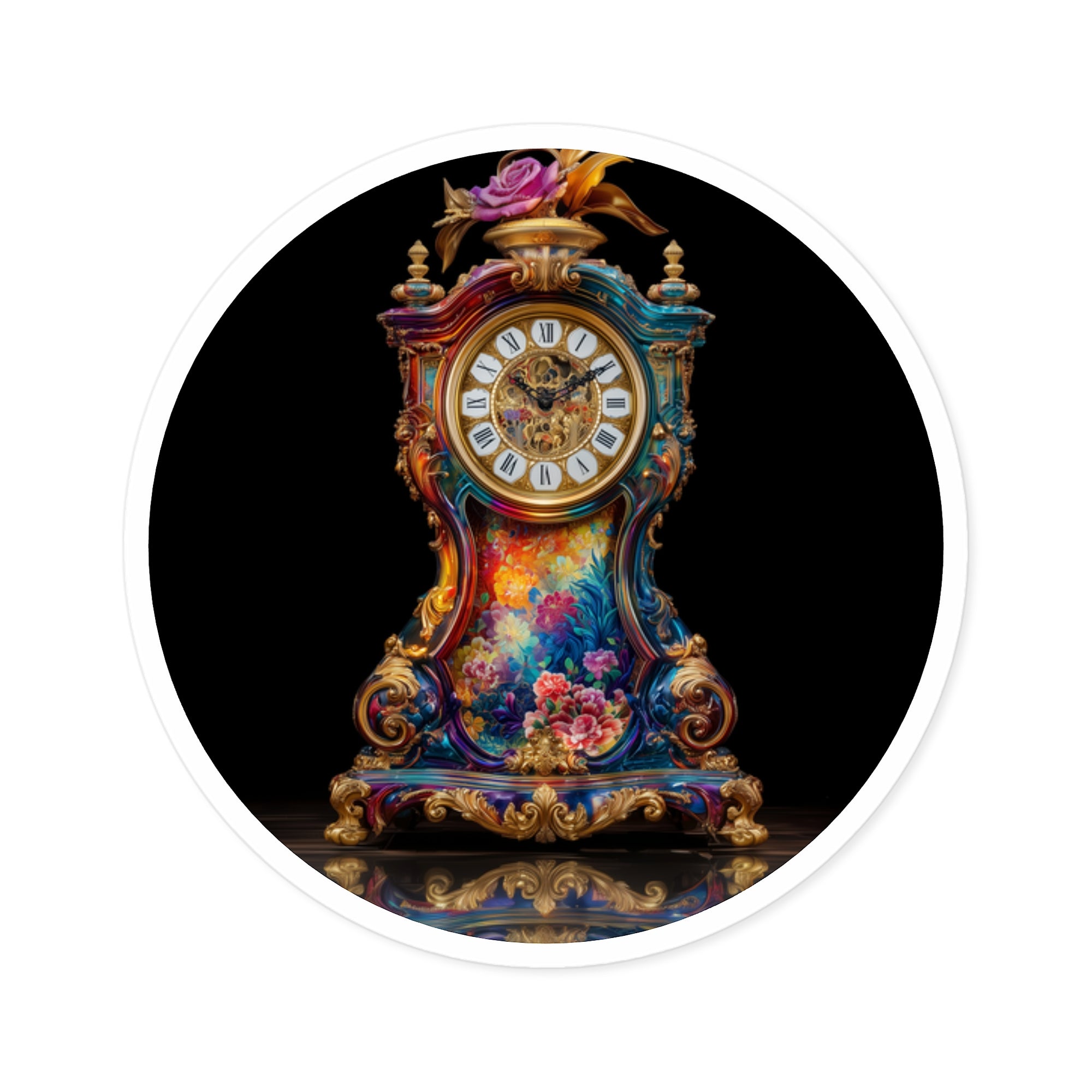 Colorful Grandfather Clock, Vintage Fantasy Sticker, Laptop Decal, Artistic Home Gift