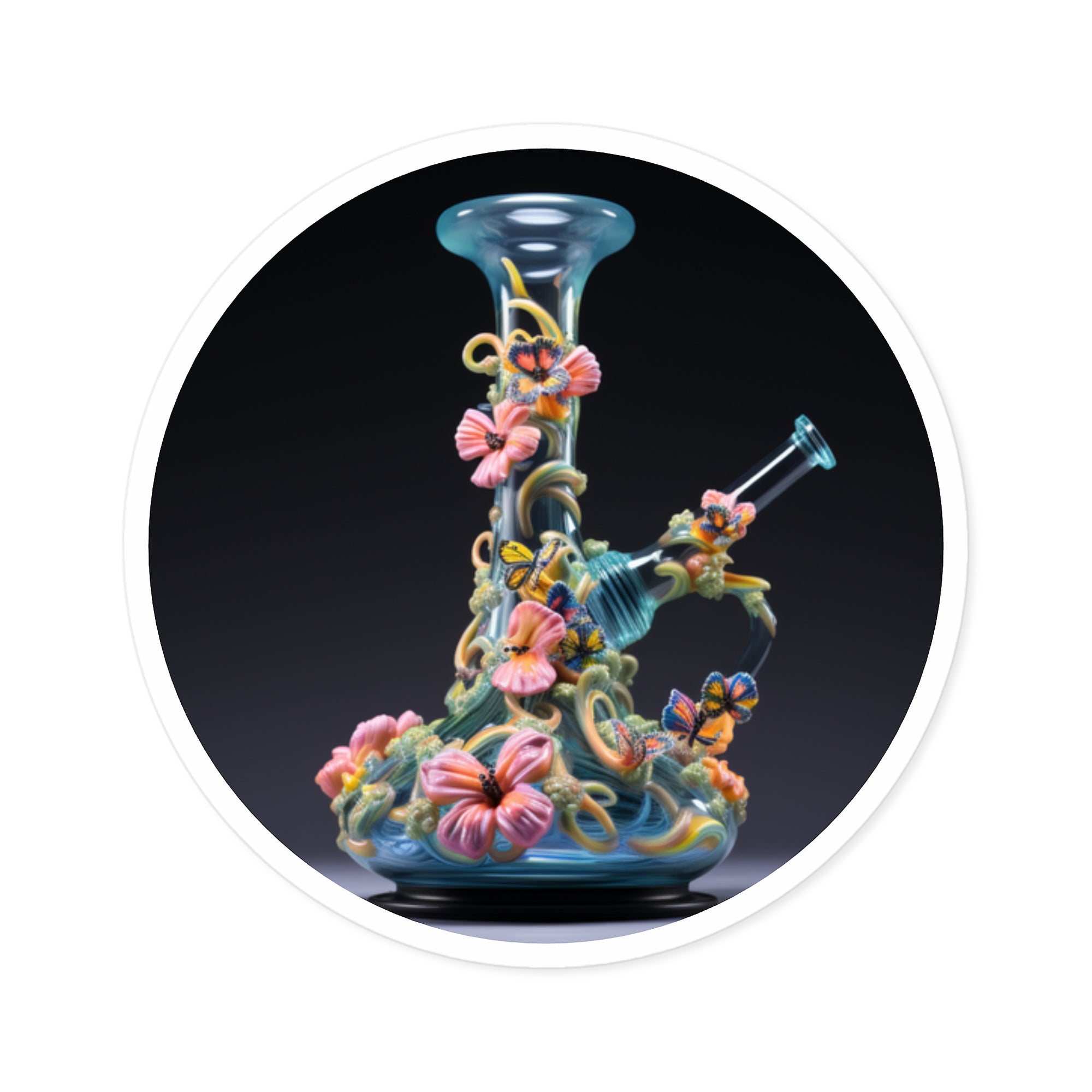 Glass Butterfly Vase, Floral Fantasy Sticker, Laptop Decal, Artistic Collector Gift