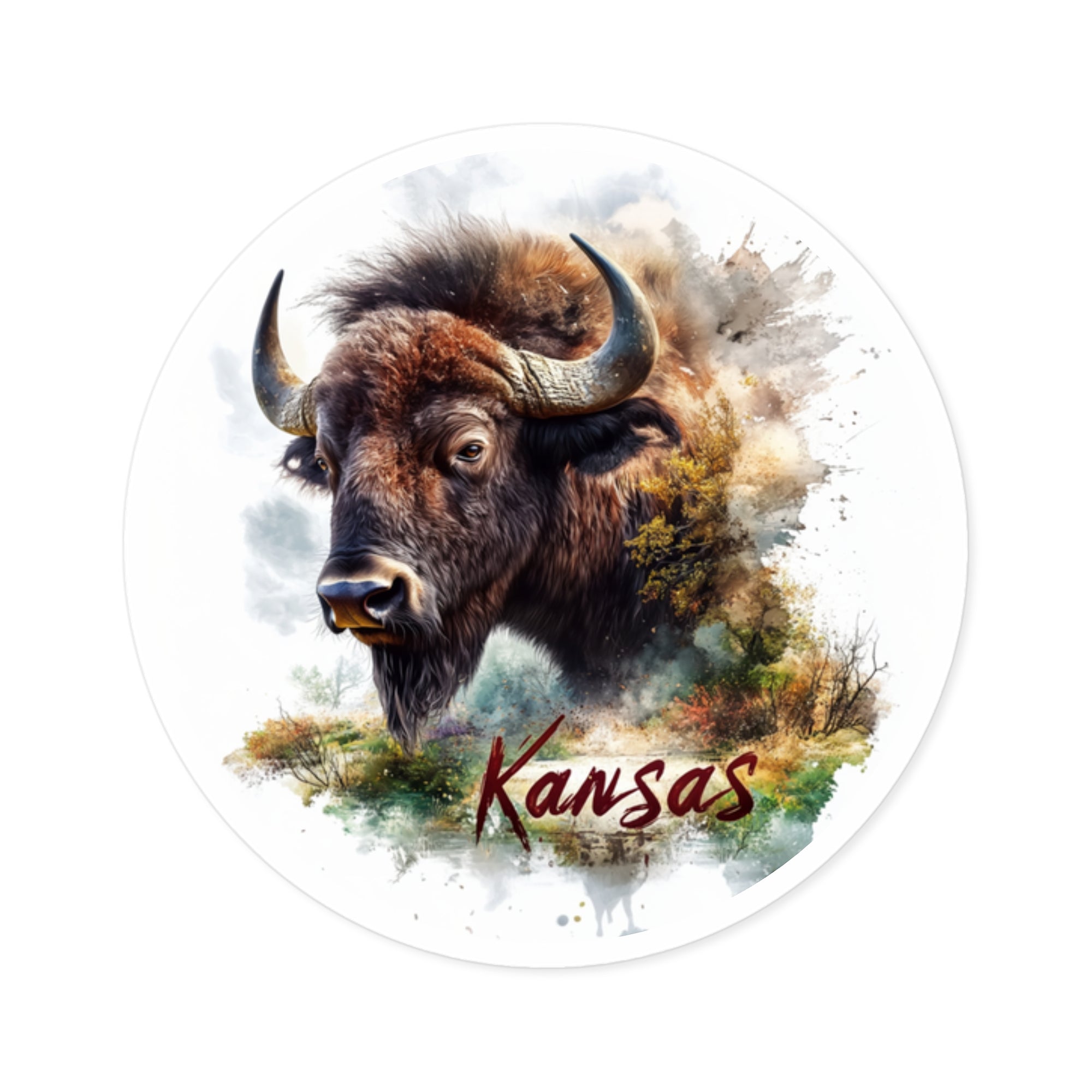 Kansas Bison Close-Up, Bold Wildlife Sticker, Travel, State Pride