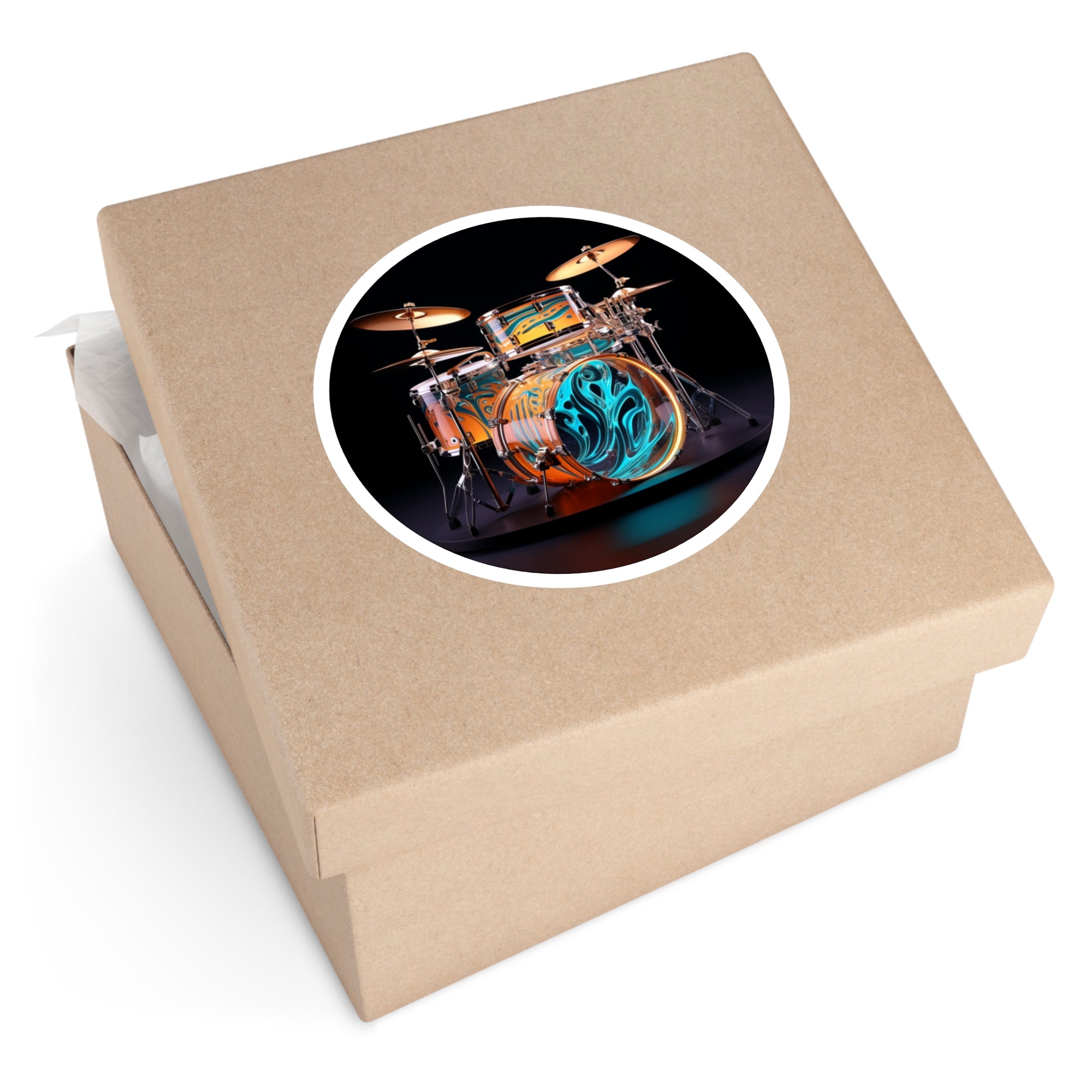 Glass Drum Set, Artistic Music Sticker, Laptop Decal, Musician Gift