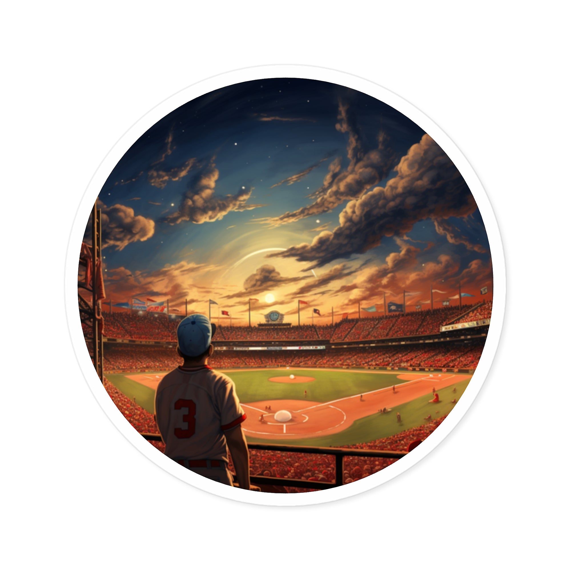 Baseball Stadium Sunset Sticker, Sports Fan Art, Nostalgic Game Scene