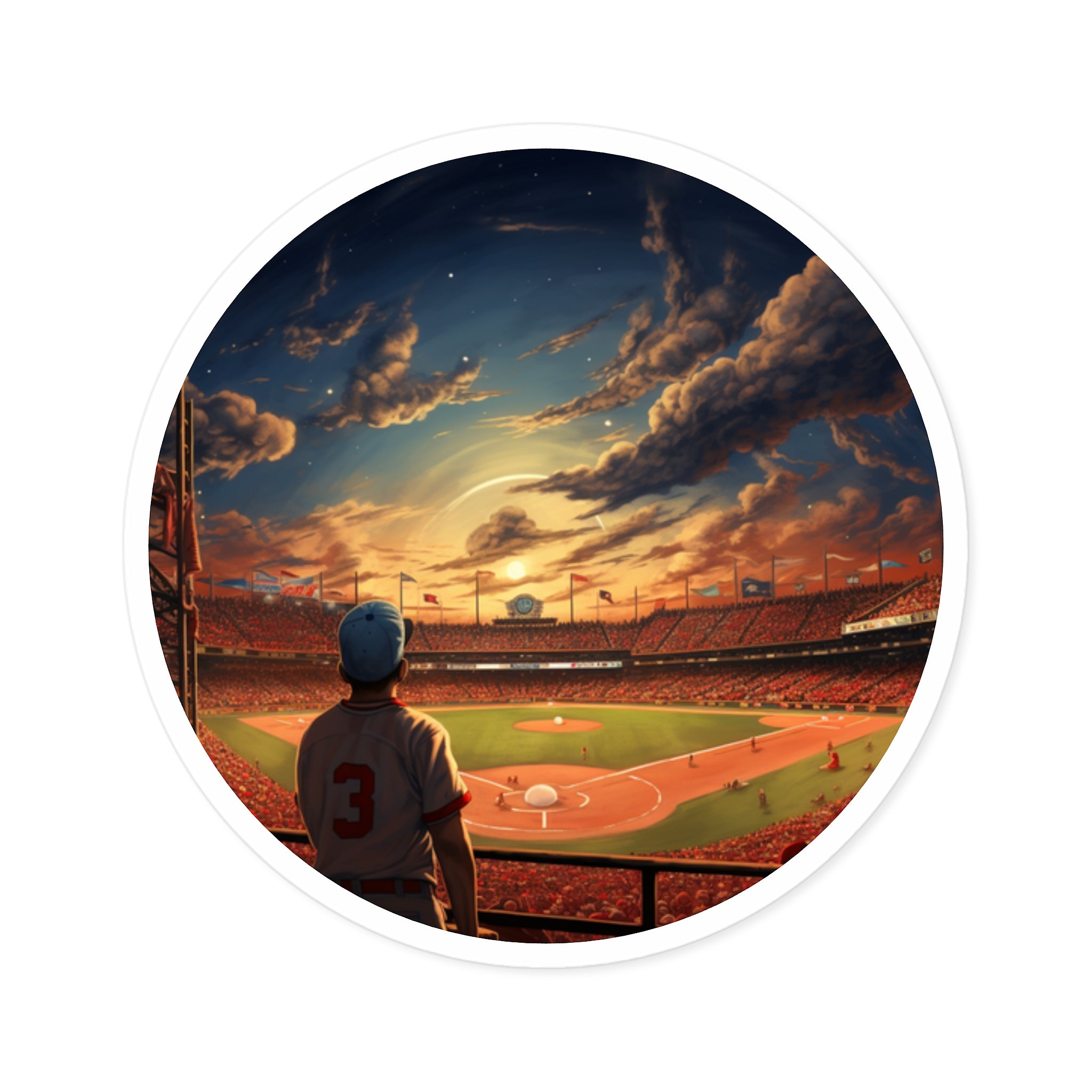 Baseball Stadium Sunset Sticker, Sports Fan Art, Nostalgic Game Scene