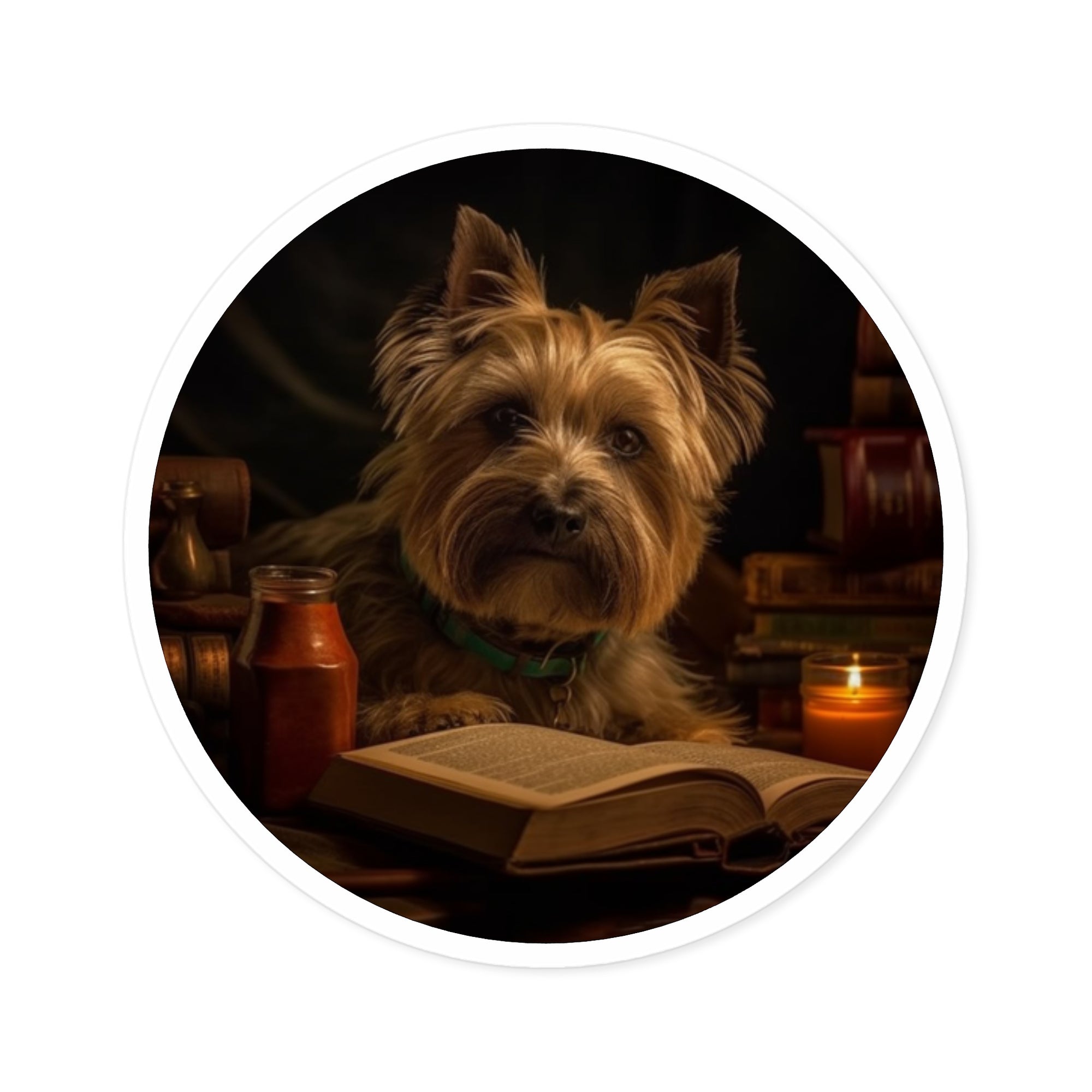 Cairn Terrier Reading Sticker, Cozy Dog Art, Whimsical Book Design, Adorable Aesthetic