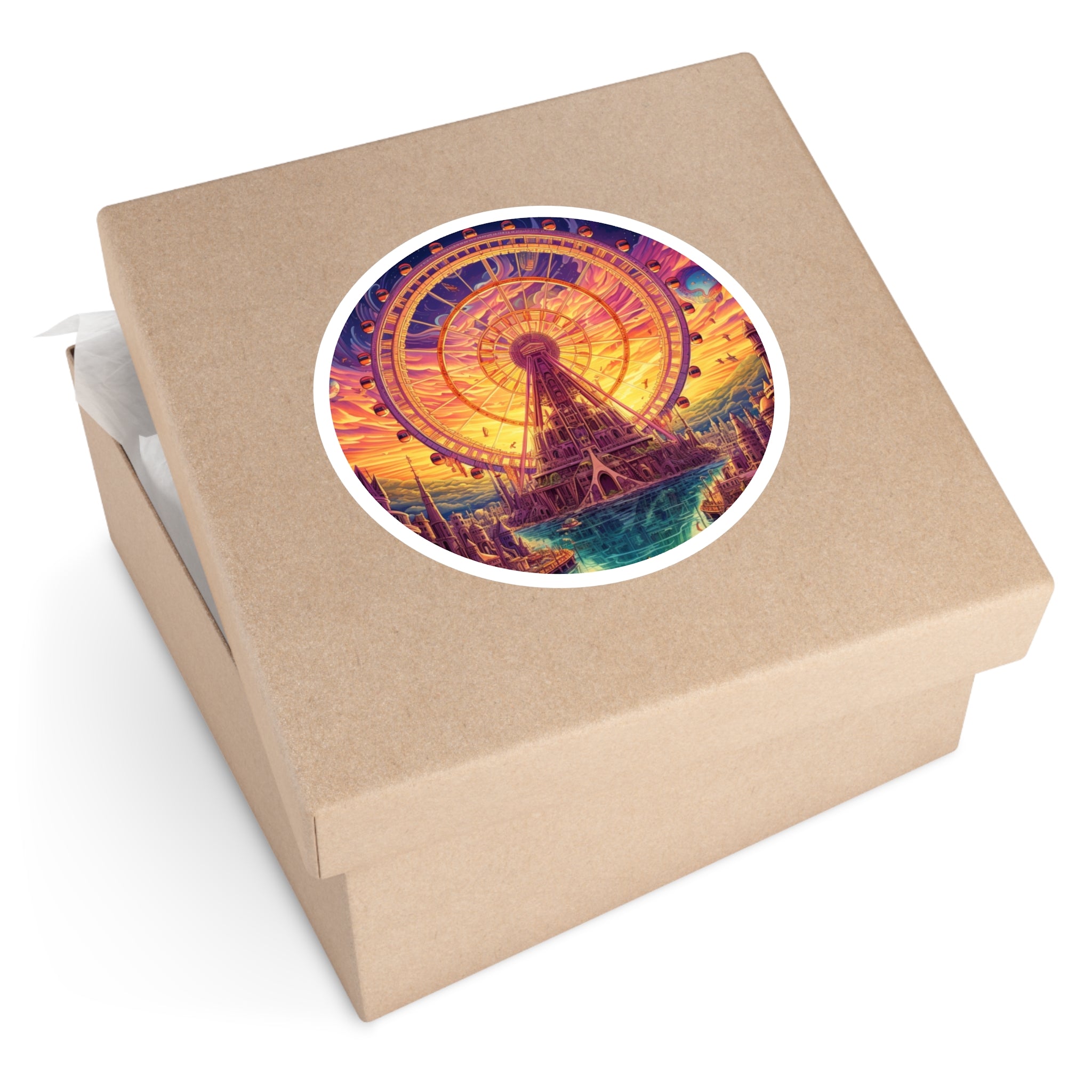 Ferris Wheel Above a Bright Cityscape Sticker