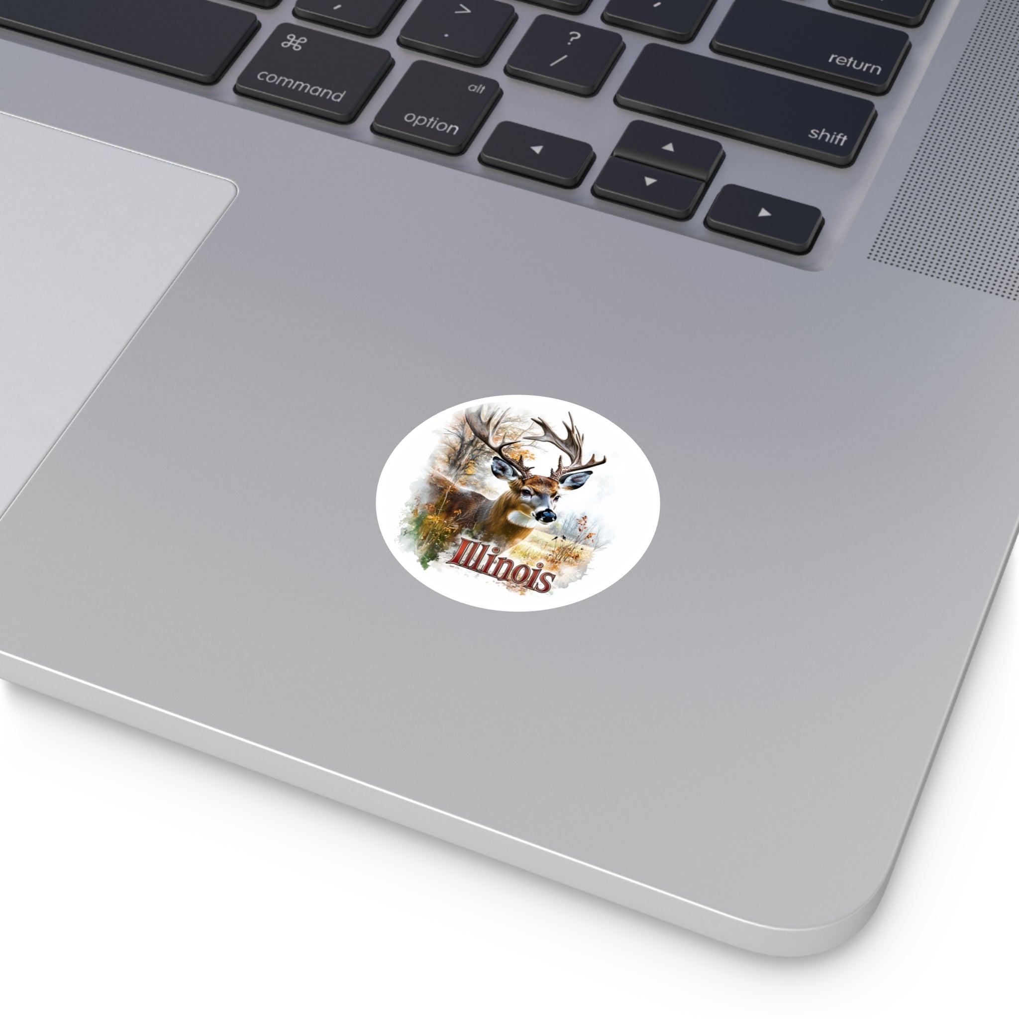 Illinois Buck Sticker, State Deer Design, Autumn Forest Art, Nature Wildlife Scene