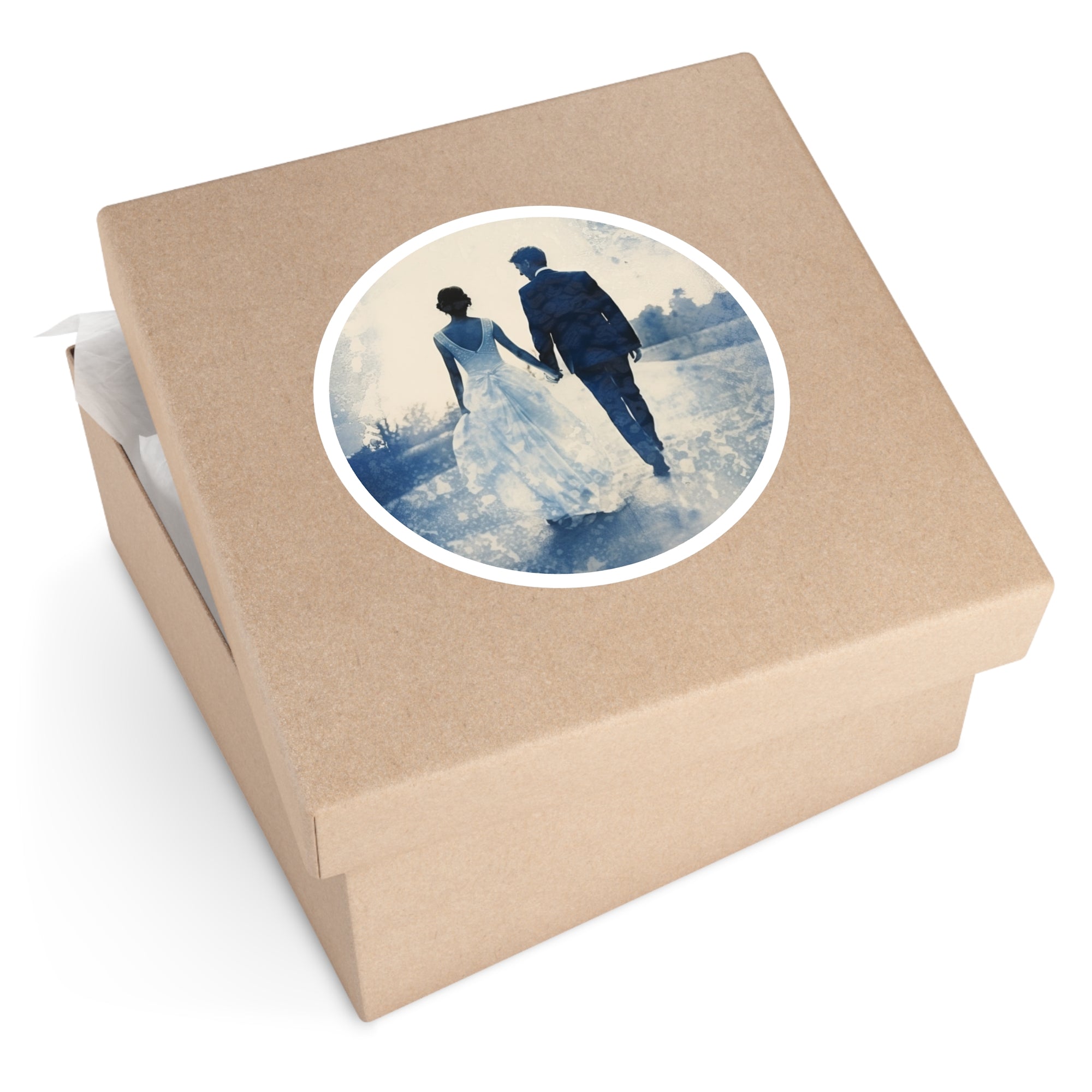 Wedding Dream Sticker, Bride and Groom Art, Romantic Scene, Elegant Gift