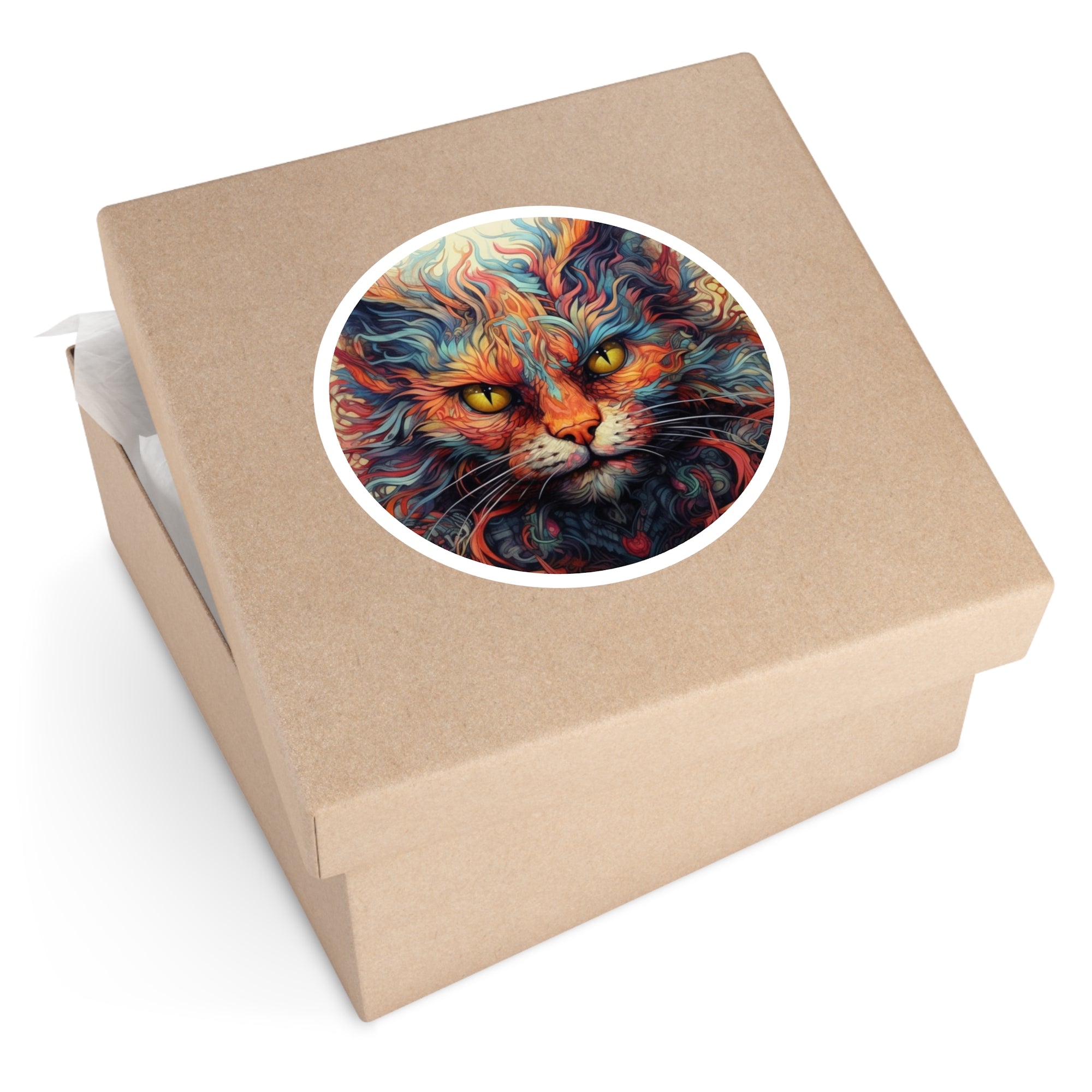 Colorful Cat Sticker, Trippy Feline Art, Psychedelic Design, Vibrant Gift