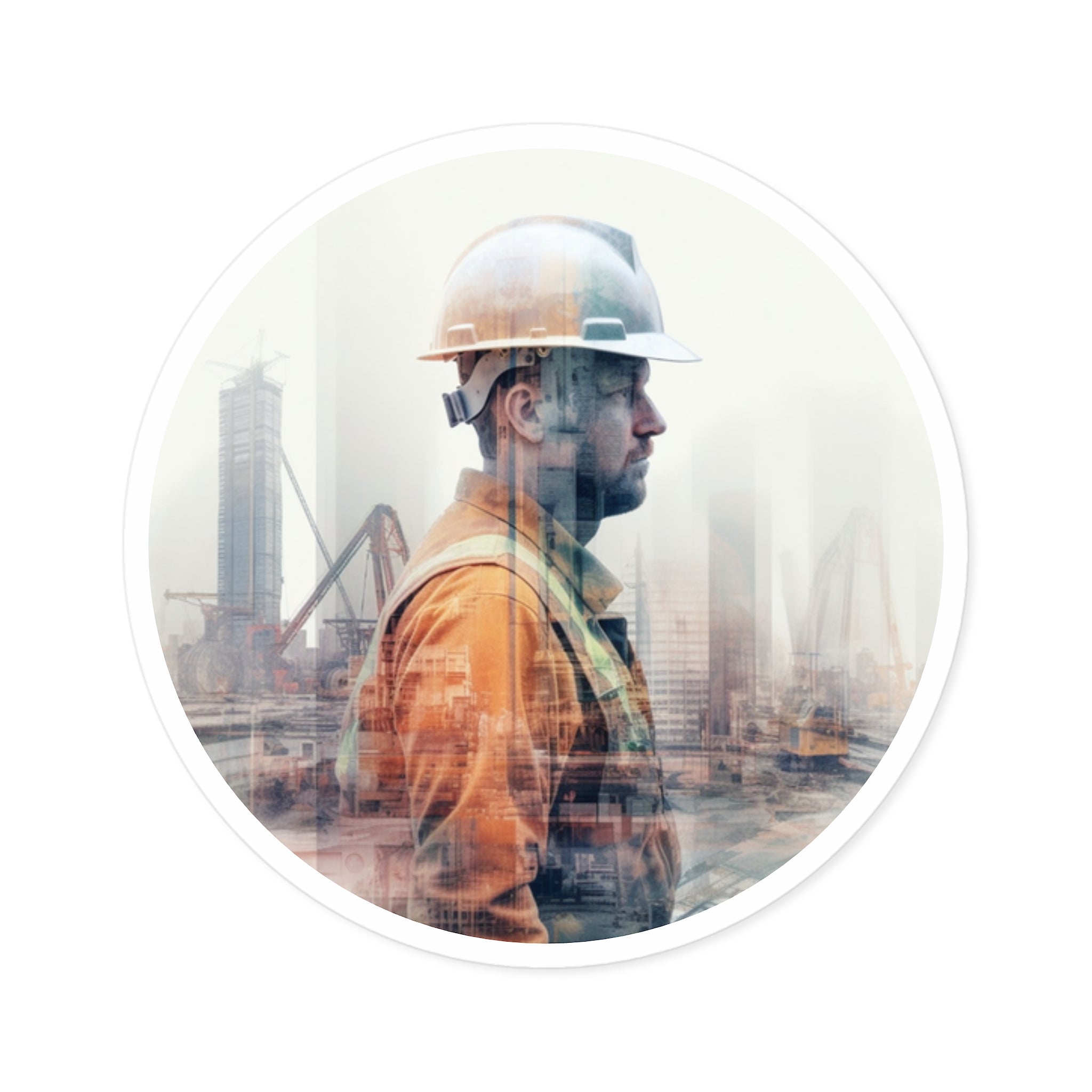 Construction Worker Sticker, Double Exposure Art, Industry Theme, Gritty Gift