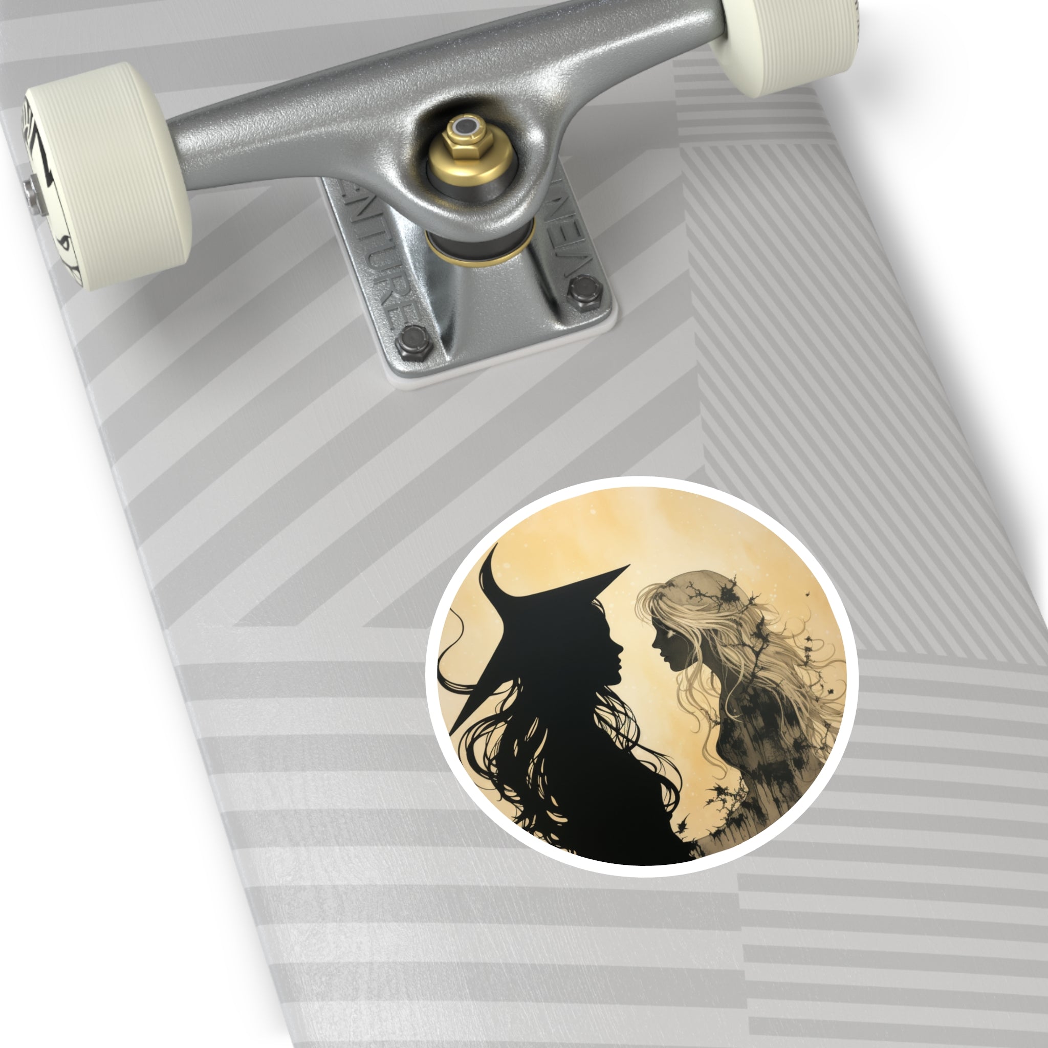 Witch and Spirit Sticker, Dual Silhouette Design, Halloween Moon Art