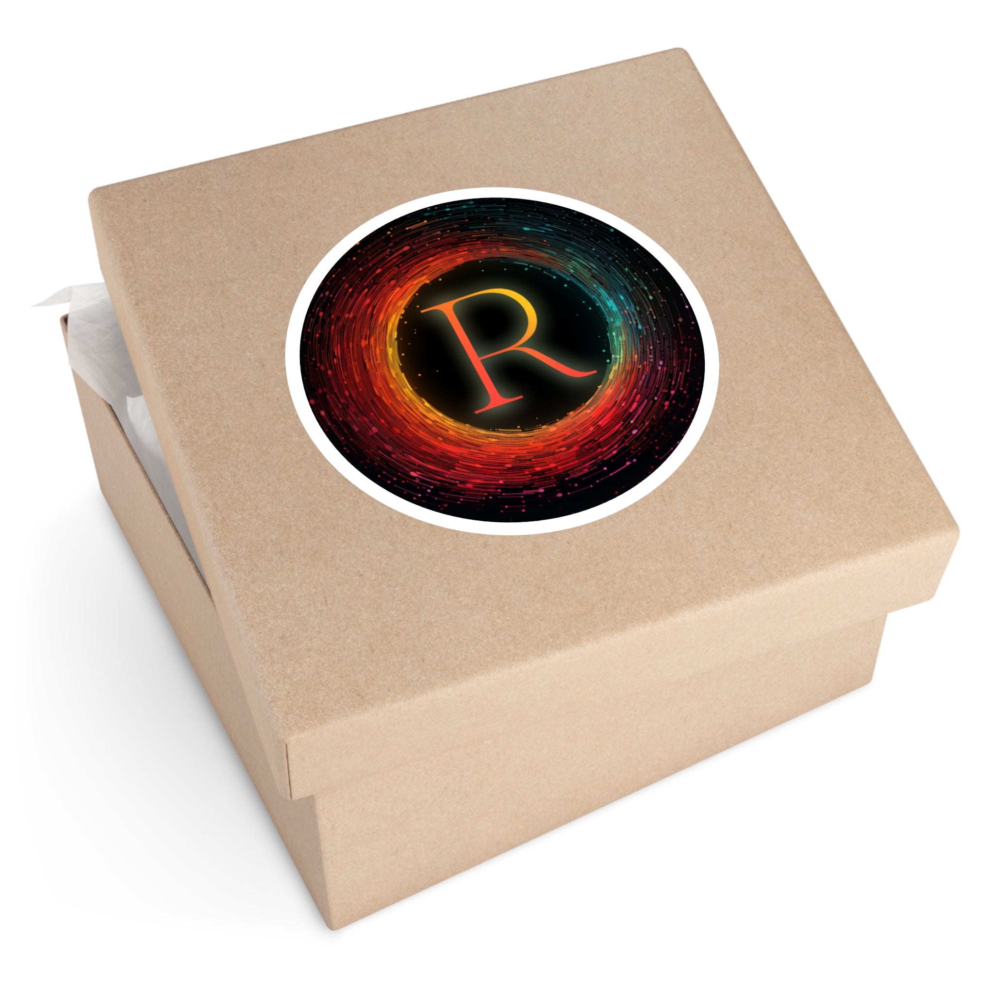 R Letter Vortex, Groovy Monogram Sticker, Color Burst Art, Retro Design