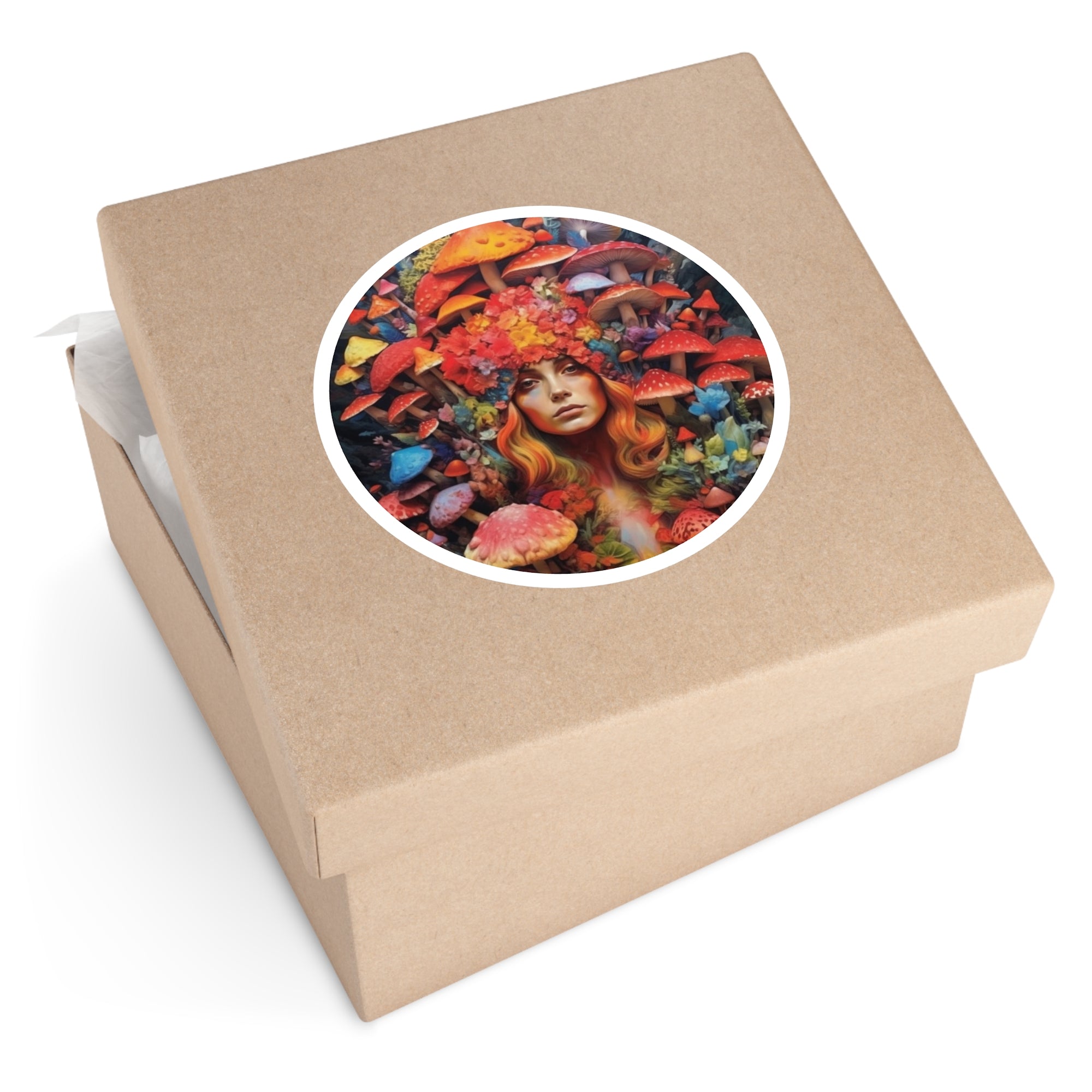 Mushroom Queen, Fantasy Portrait Sticker, Colorful Art, Surreal Mood