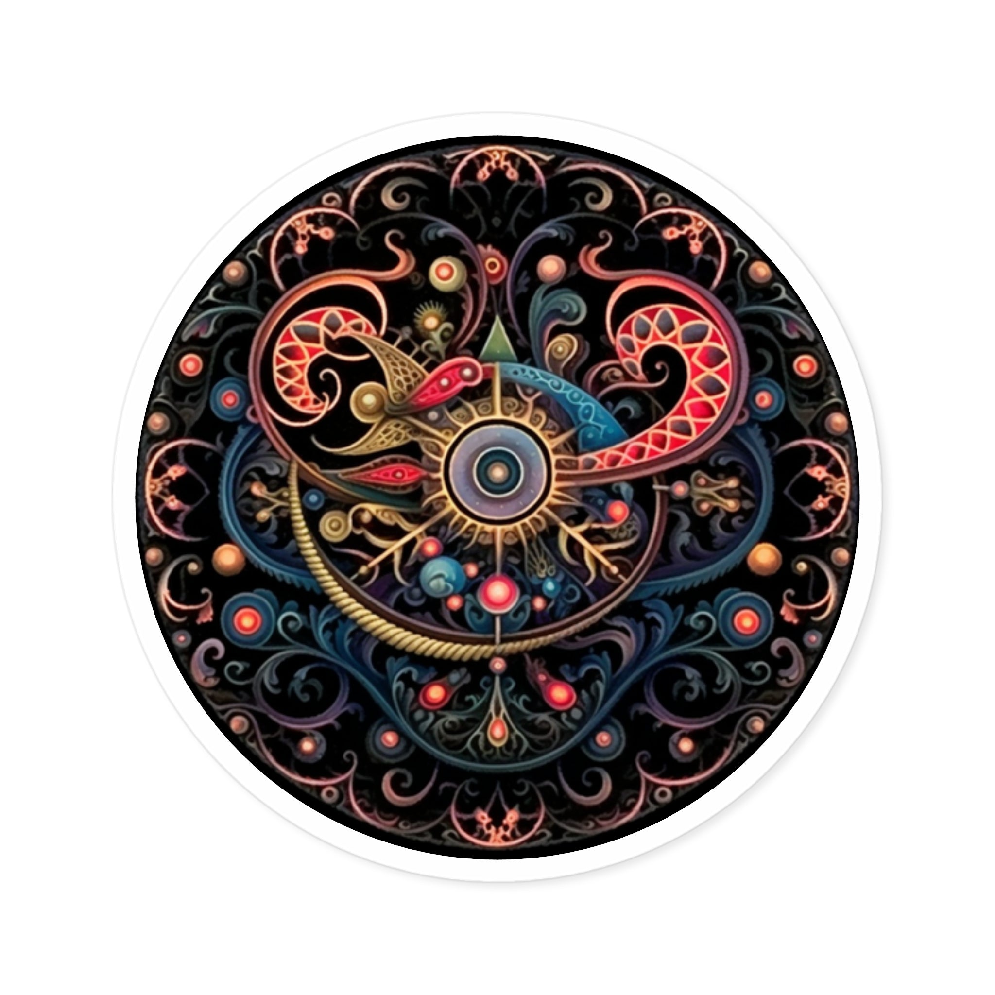 Cosmic Spiral Sticker, Tribal Mandala Design, Celestial Tattoo Art, Abstract Energy