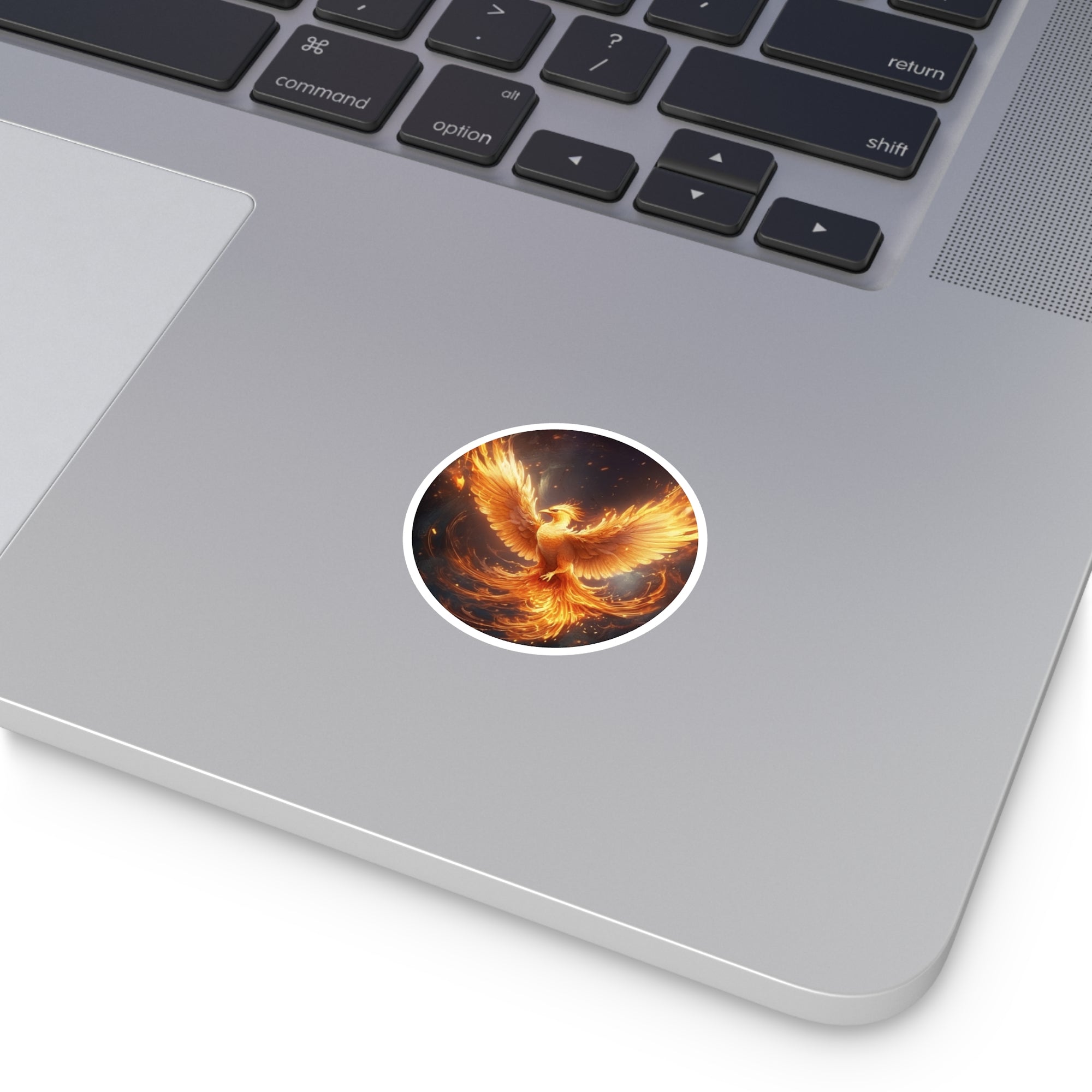 Phoenix Fire Round Stickers, Indoor/Outdoor, Unique Art Décor, Laptop Decals, Gift for Creatives, Magical Symbols, Boho Aesthetic