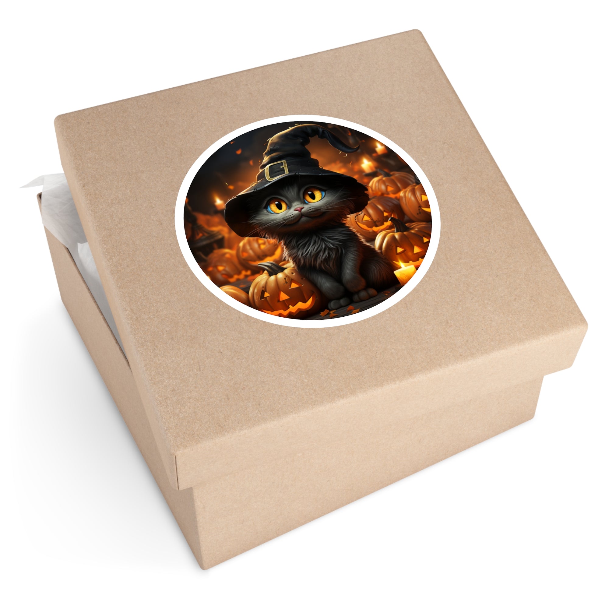 Witch Cat Sticker, Halloween Design, Cute Black Cat, Pumpkin Art