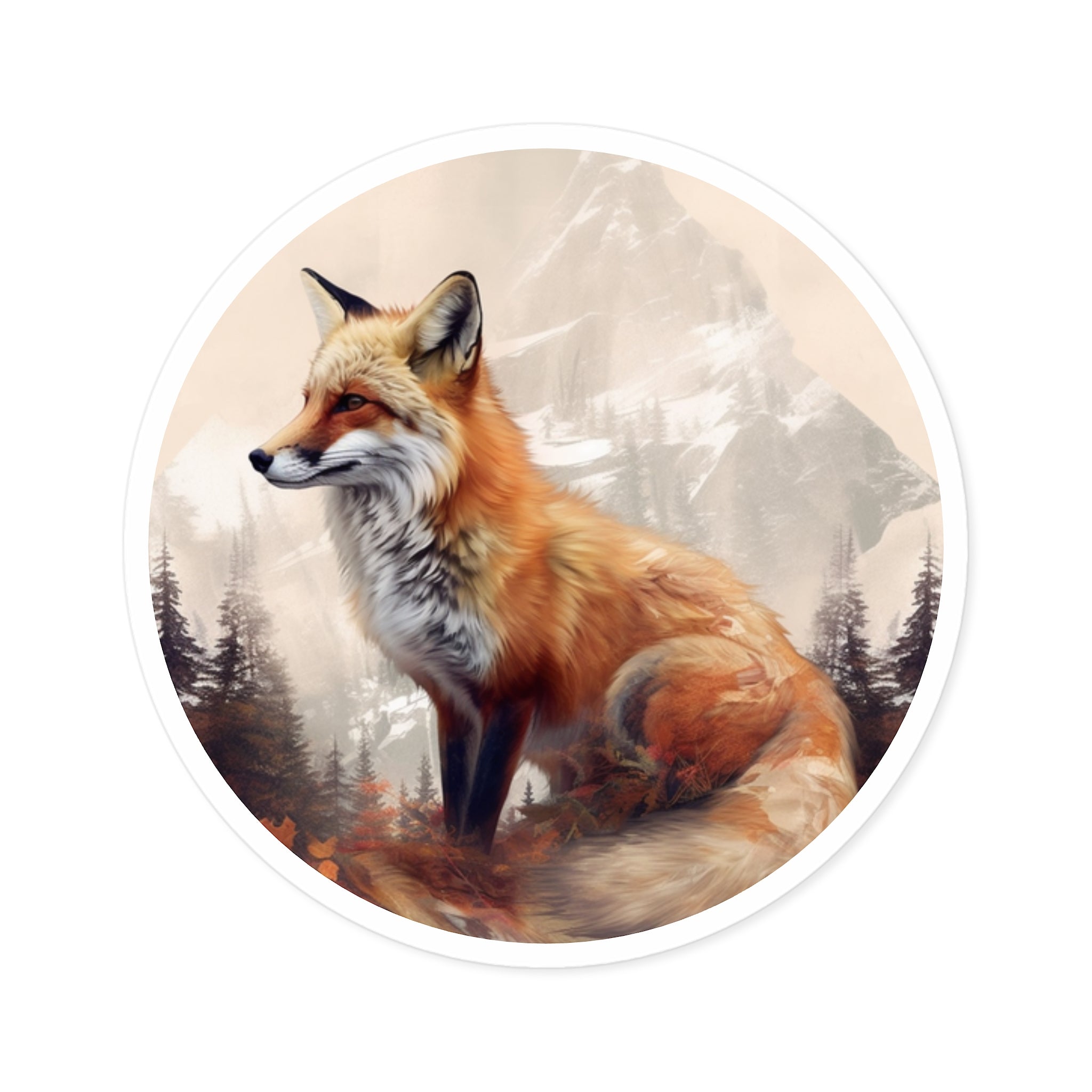Mountain Fox, Nature Art Sticker, Tranquil Wildlife Design, Scenic Vibe