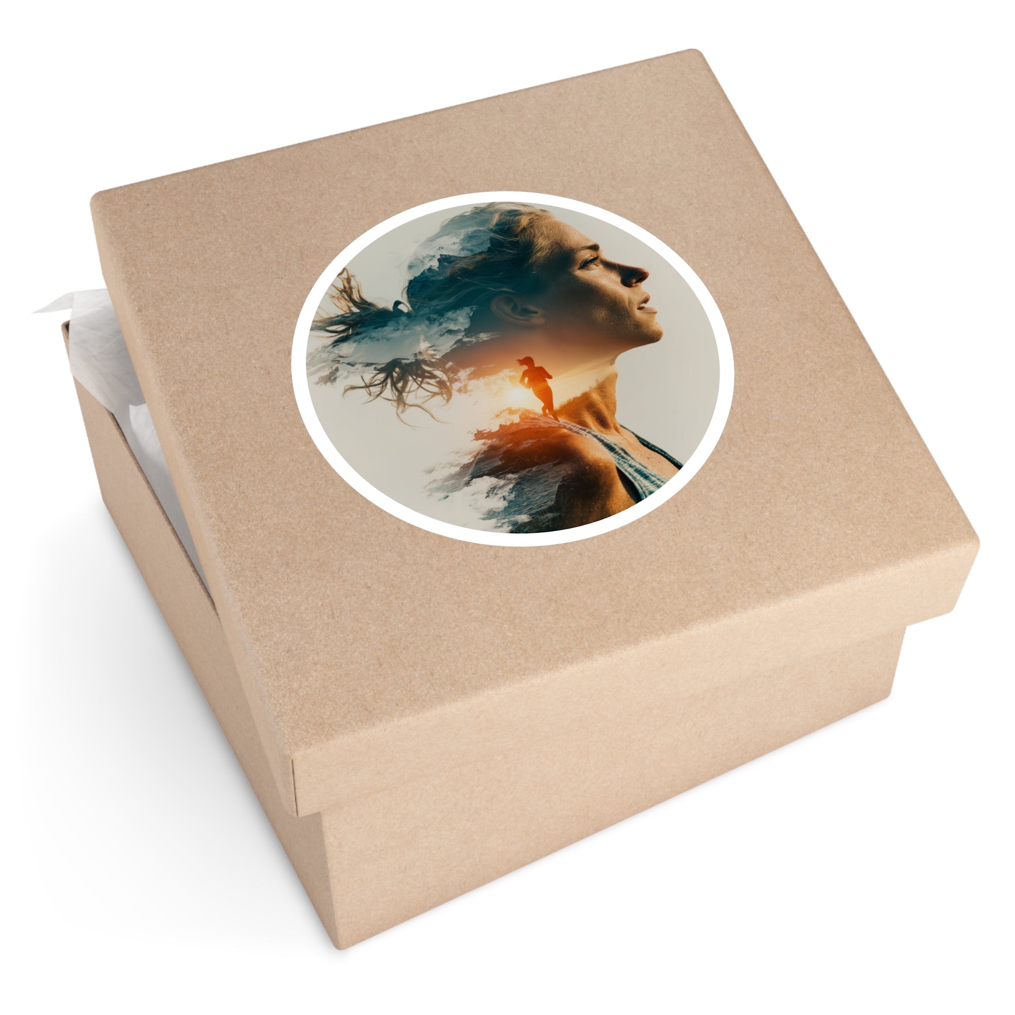 Run Free Sticker, Motivational Runner Art, Double Exposure Design, Athletic Inspiration