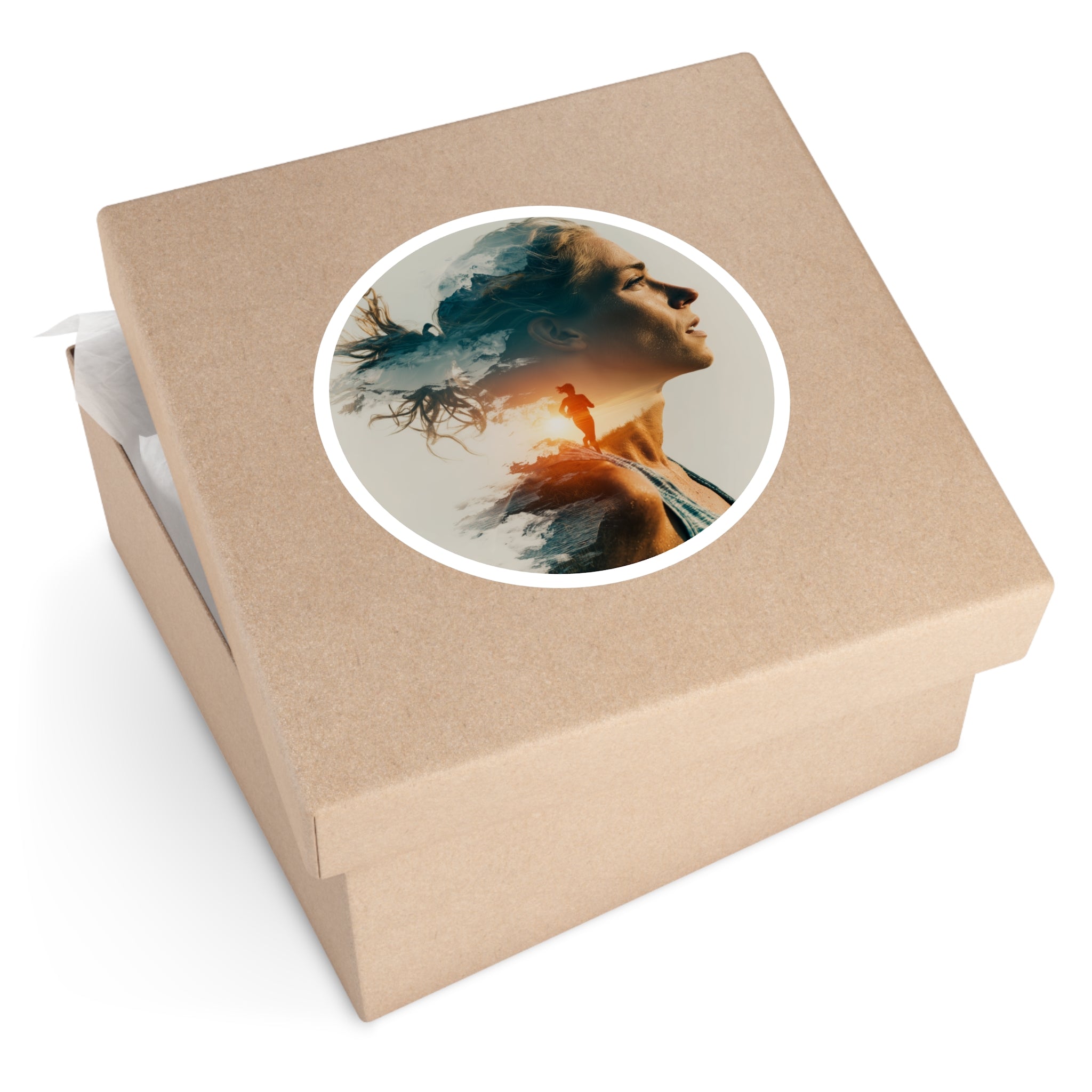 Run Free Sticker, Motivational Runner Art, Double Exposure Design, Athletic Inspiration