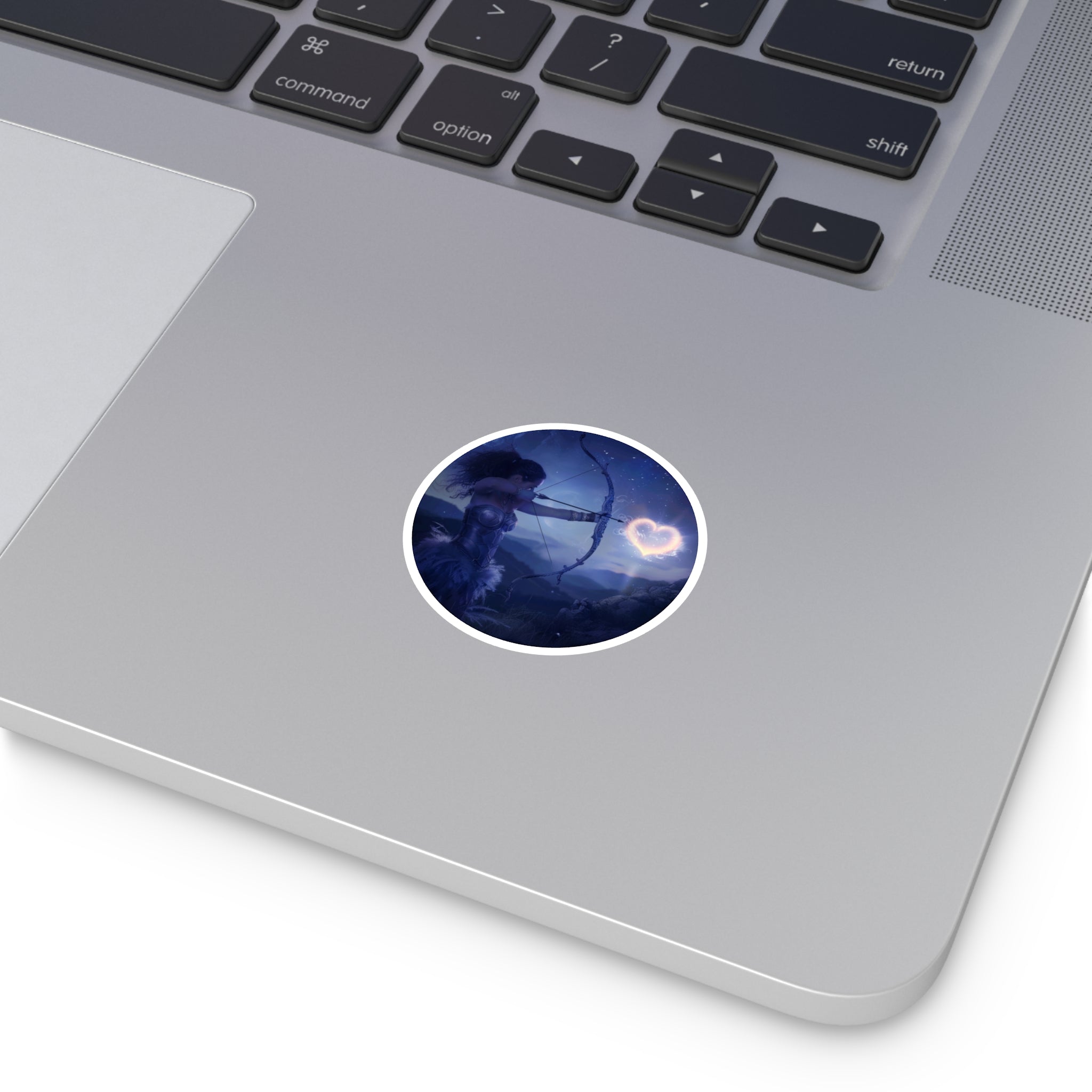Archer Aiming at Heart-Shaped Light in the Night Sky Sticker