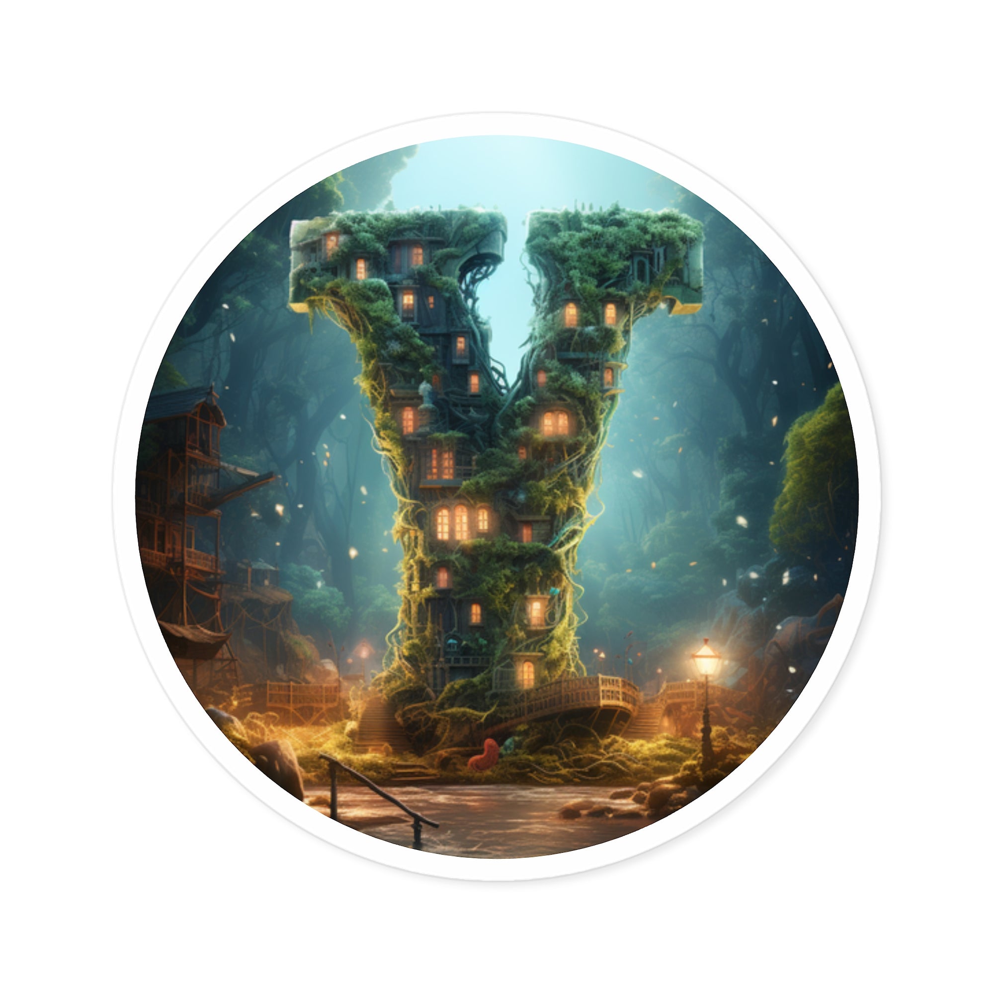 letter y forest sticker, enchanted style, laptop decor, fantasy art gift