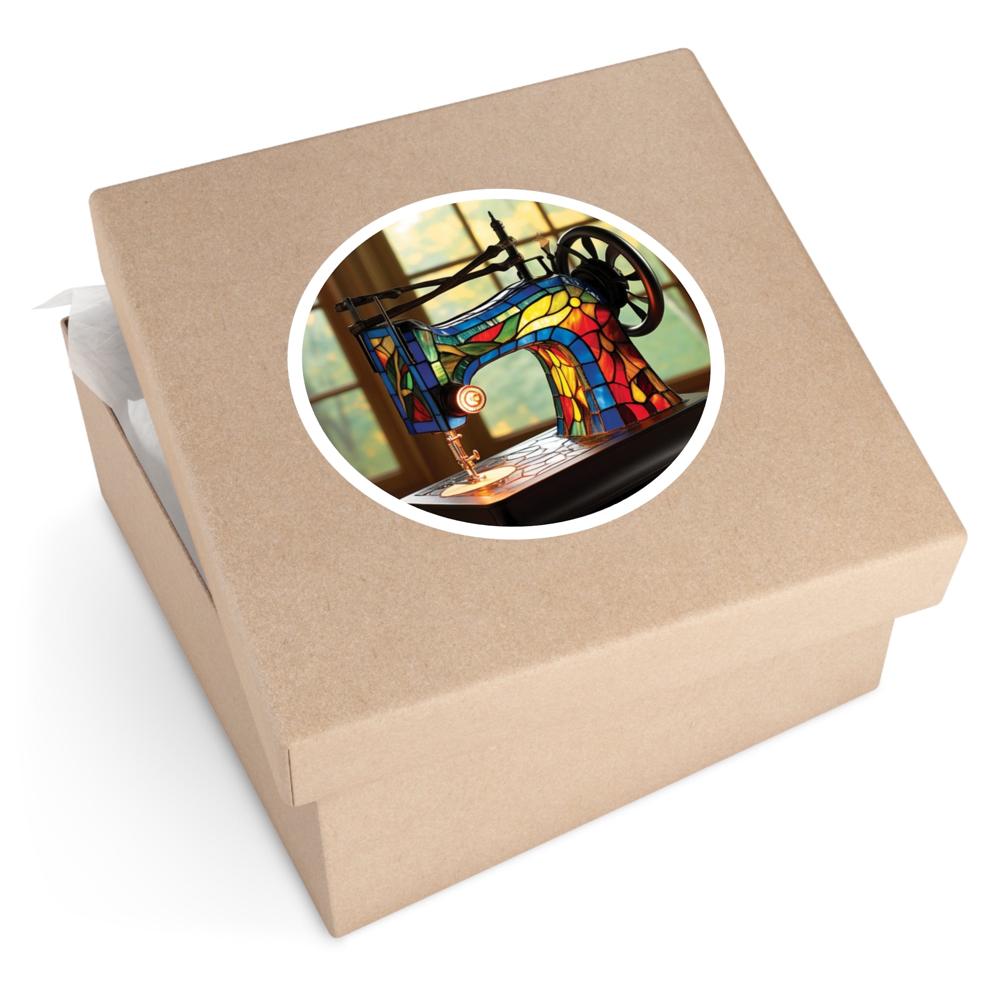 Stained Glass Sewing Machine Sticker, Crafting Design, Vintage Art, Colorful Details