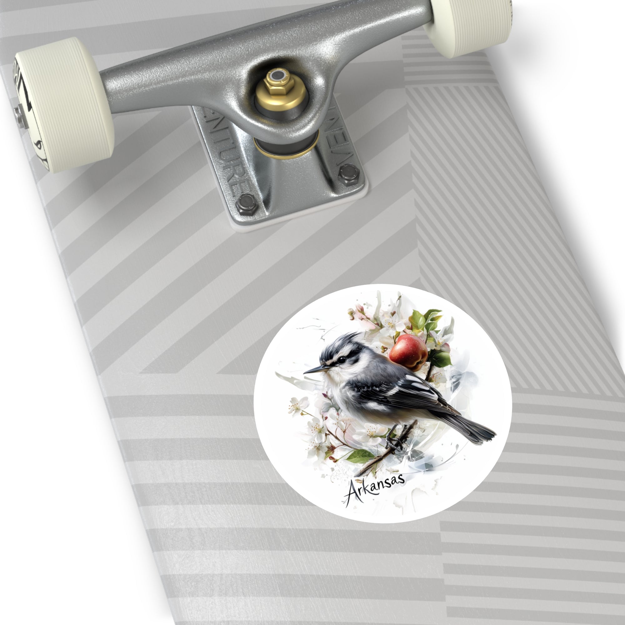 Arkansas Mockingbird Sticker, State Bird and Flower Art, Apple Blossom Design, Nature Theme