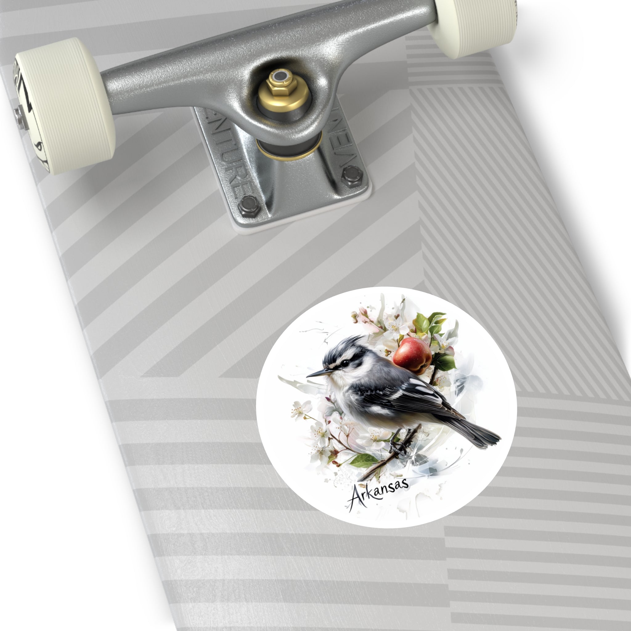 Arkansas Mockingbird Sticker, State Bird and Flower Art, Apple Blossom Design, Nature Theme