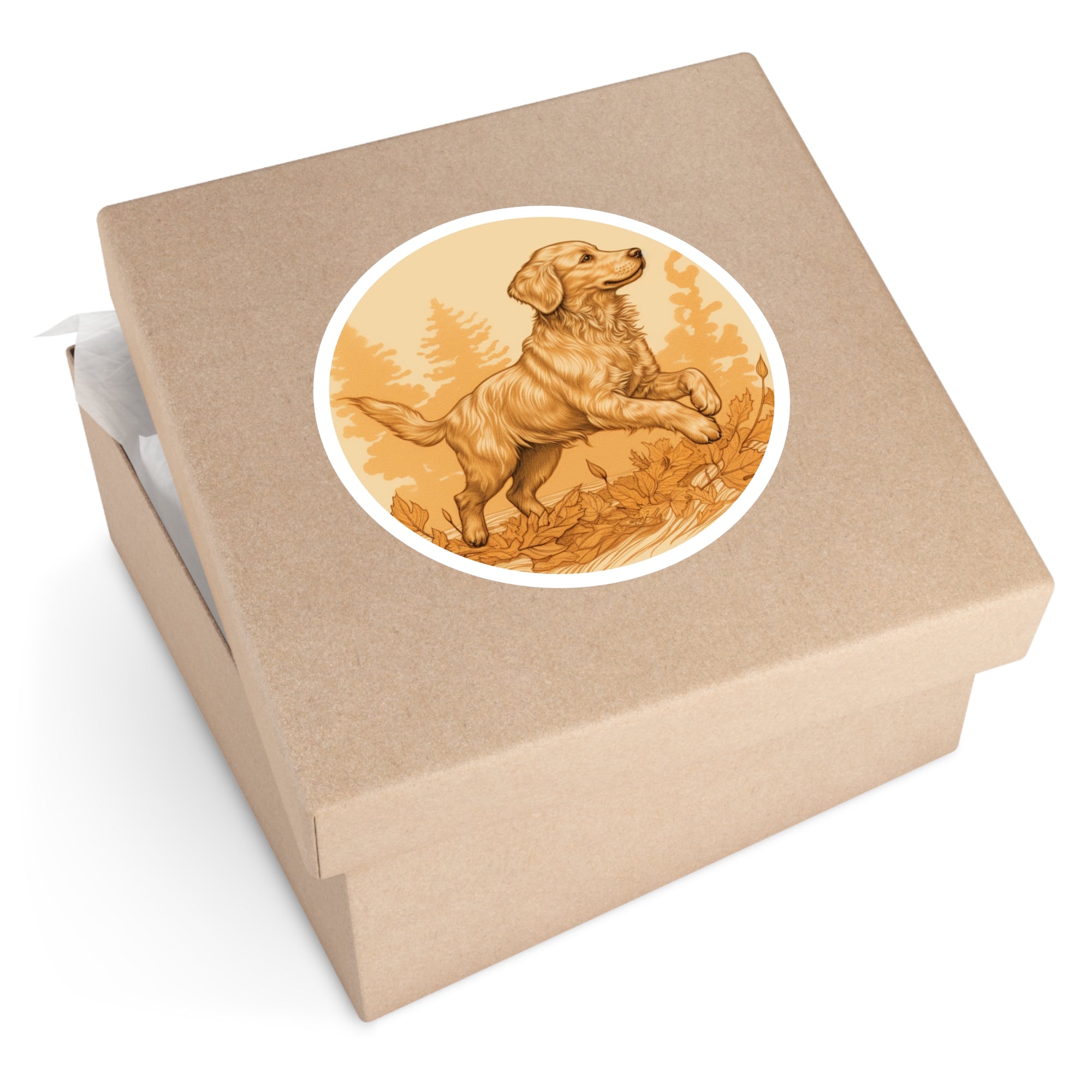 Golden Retriever Puppy Sticker, Autumn Scene Design, Playful Pet Art