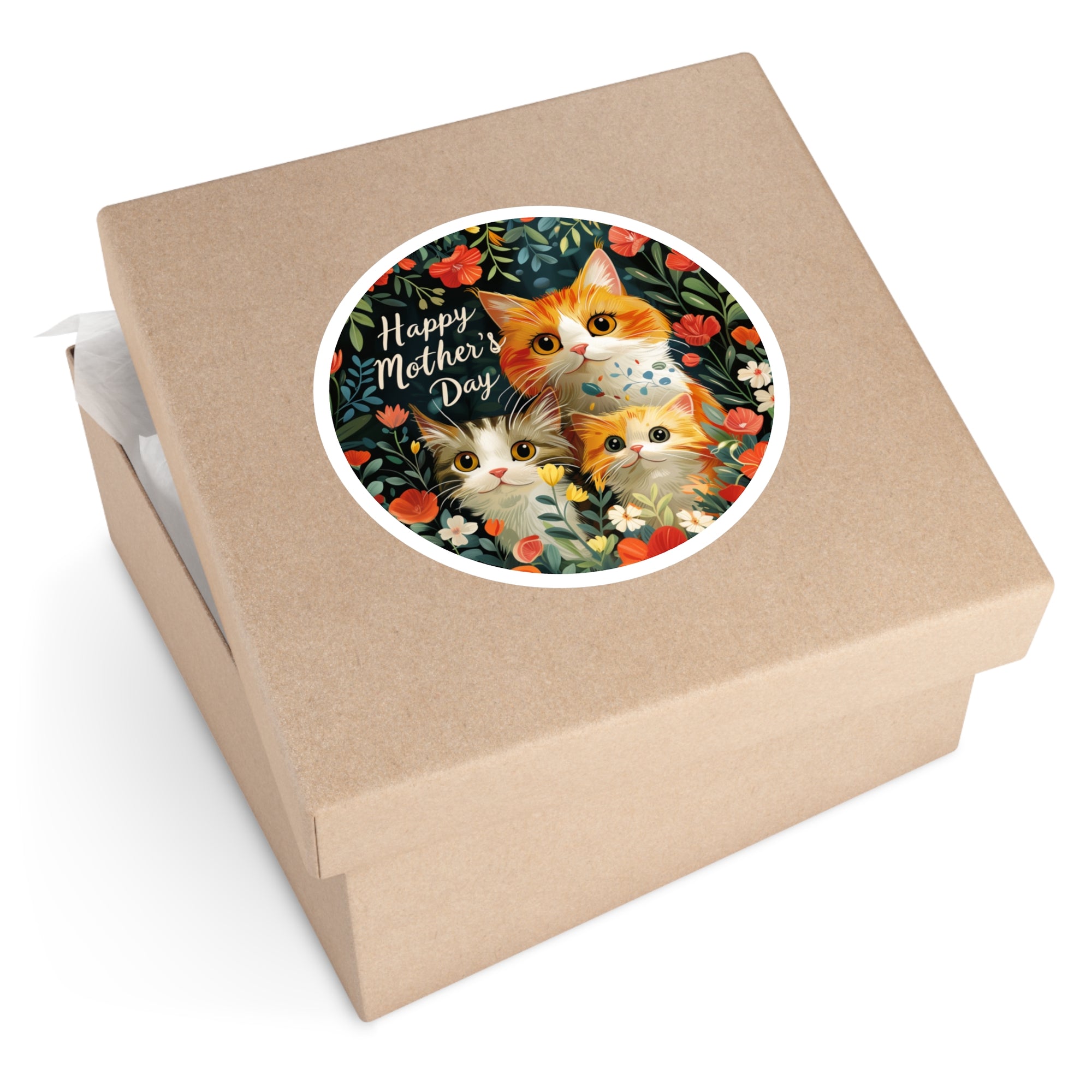 Happy Mother’s Day Sticker, Cat Family Art, Floral Design, Cute Pet Gift