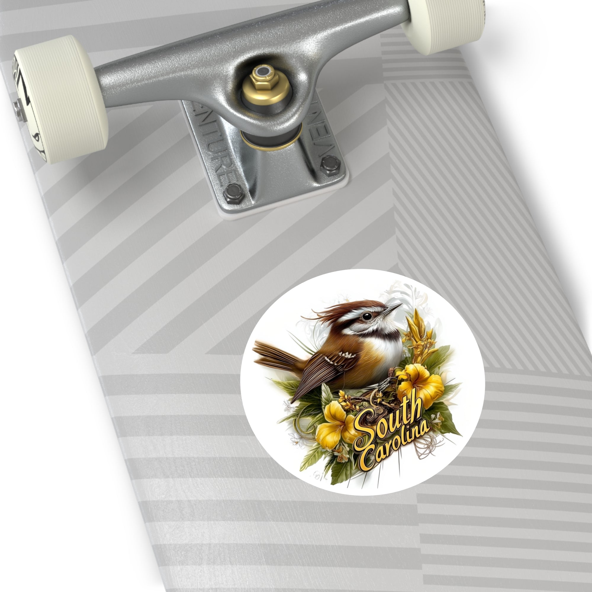 South Carolina Wren, Yellow Jessamine Sticker, Laptop or Water Bottle, State Flower Design