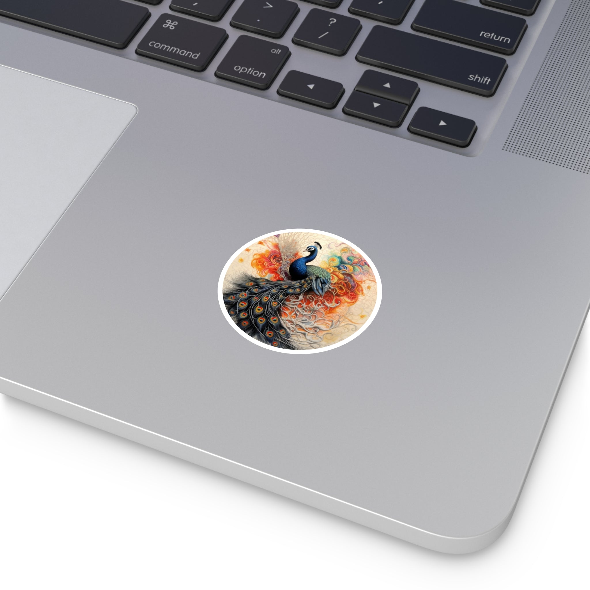 Peacock Feather Burst Sticker, Vibrant Art Design, Rainbow Feathers, Exotic Style